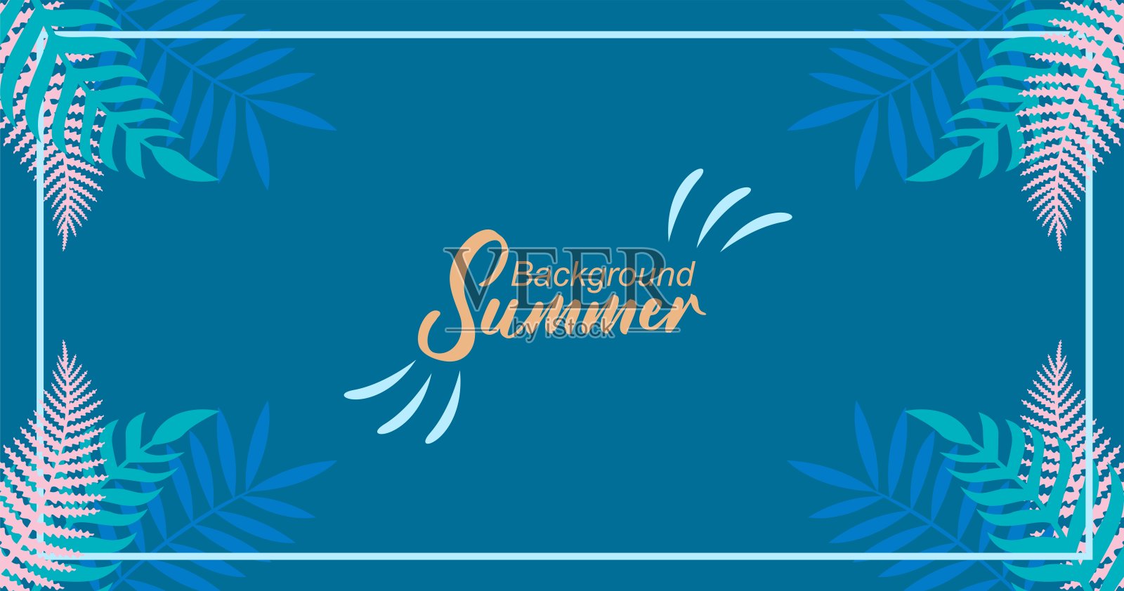 夏季背景与热带树叶和框架矢量插图设计。插画图片素材