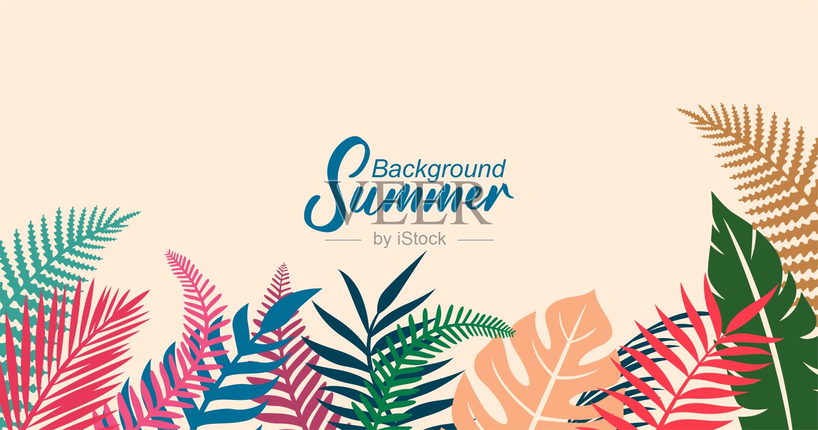 热带树叶设计，暑假热带自然植物和季节主题矢量插图插画图片素材