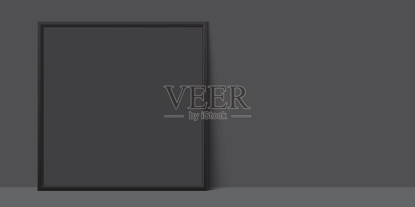 方形黑色框架靠在灰色墙壁背景，矢量模型。插画图片素材