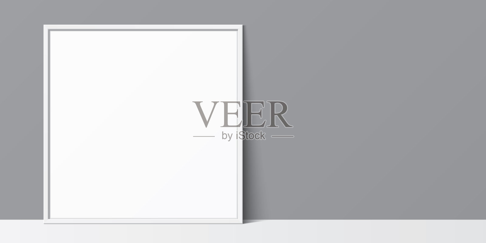 方形白色框架倚在灰色墙壁背景，矢量模型。插画图片素材