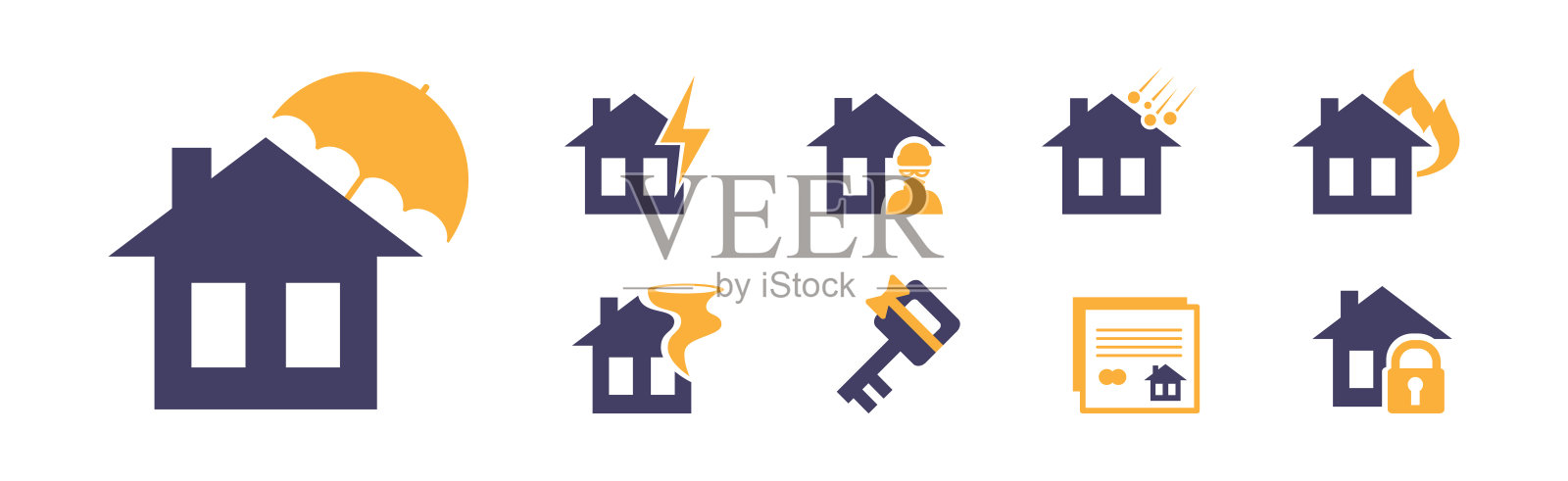 房屋保险扁平图标建筑矢量集插画图片素材