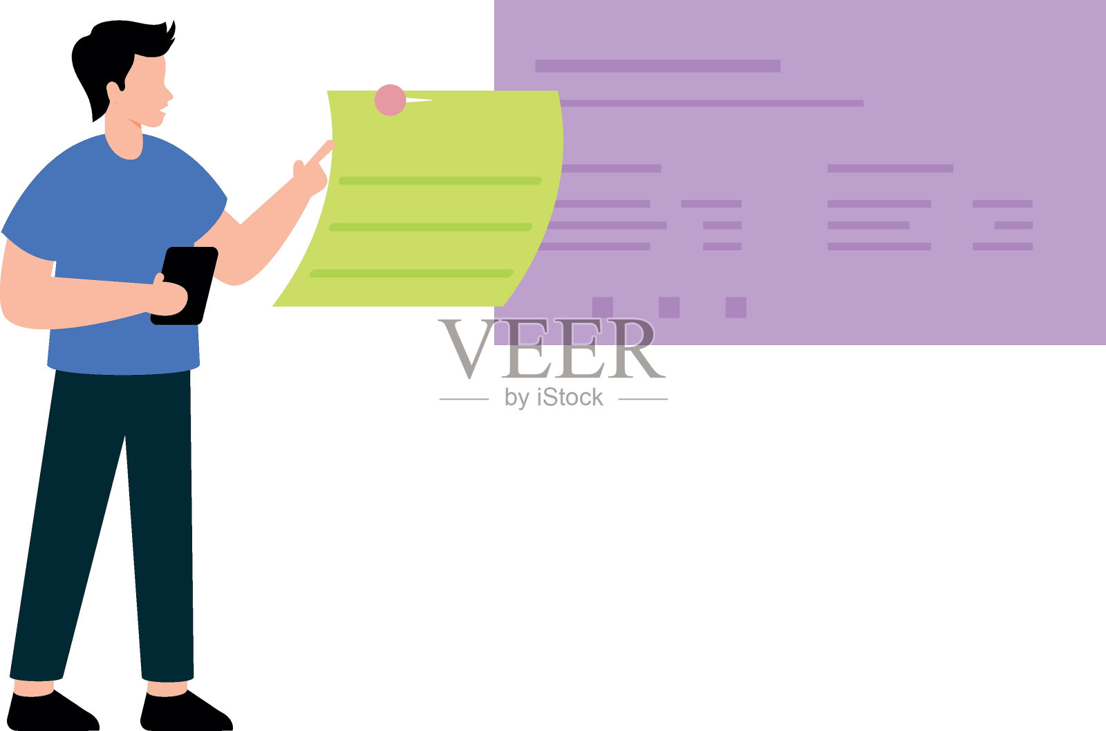 这个男孩拿着一张纸。插画图片素材