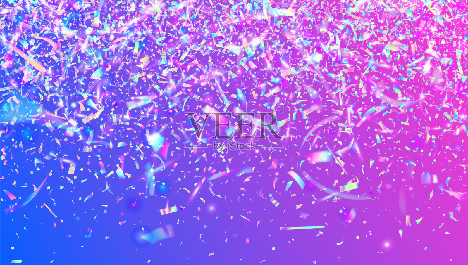 党闪闪发光。霓虹闪光。3d惊喜背景。全息效果。现代设计。紫色激光金属丝。快乐的纹理。数字粉尘。蓝色派对火花插画图片素材