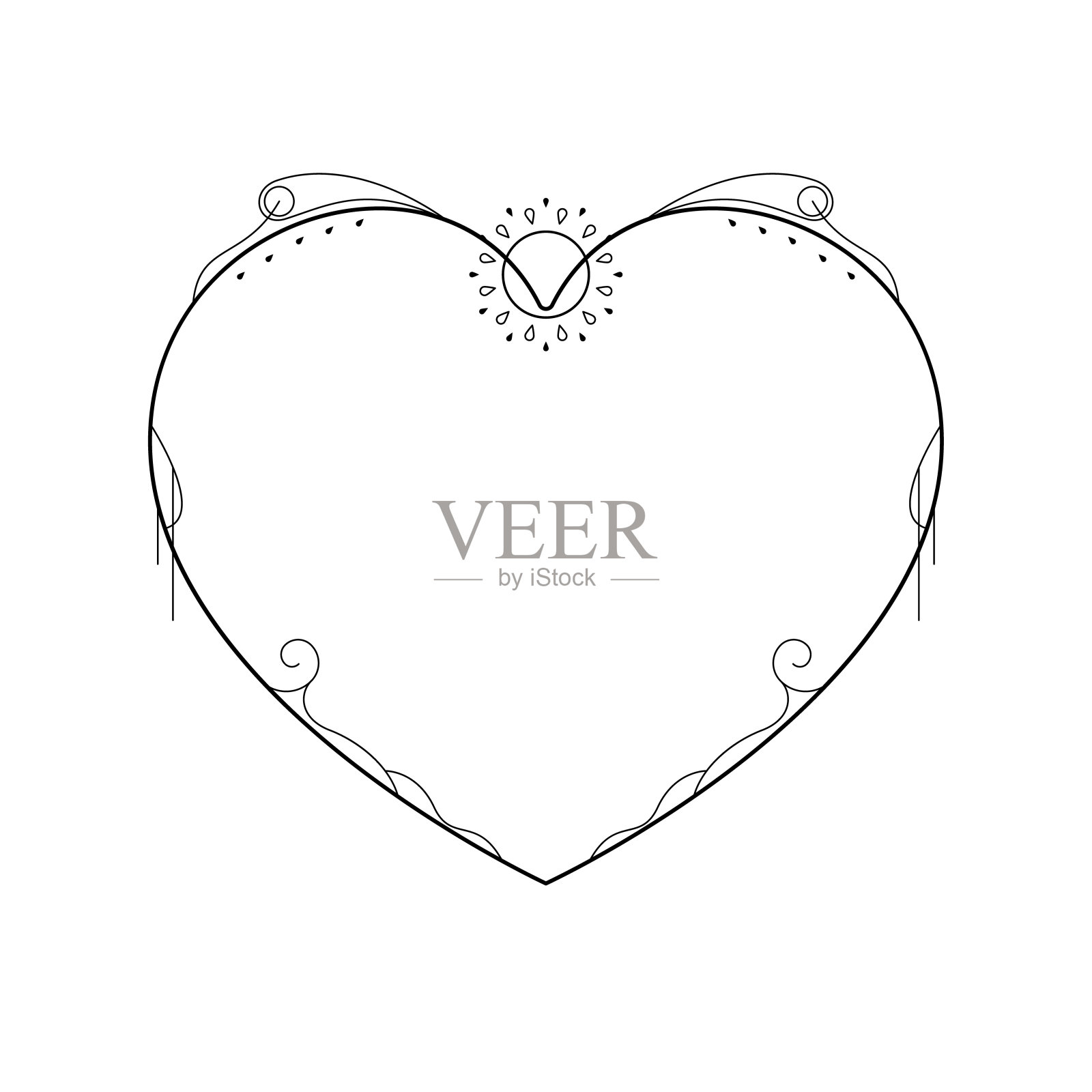 手绘框架心脏与植物涂鸦14二月假期概念矢量设计大纲风格在白色背景孤立的信件，消息，邮件，卡片，海报插画图片素材