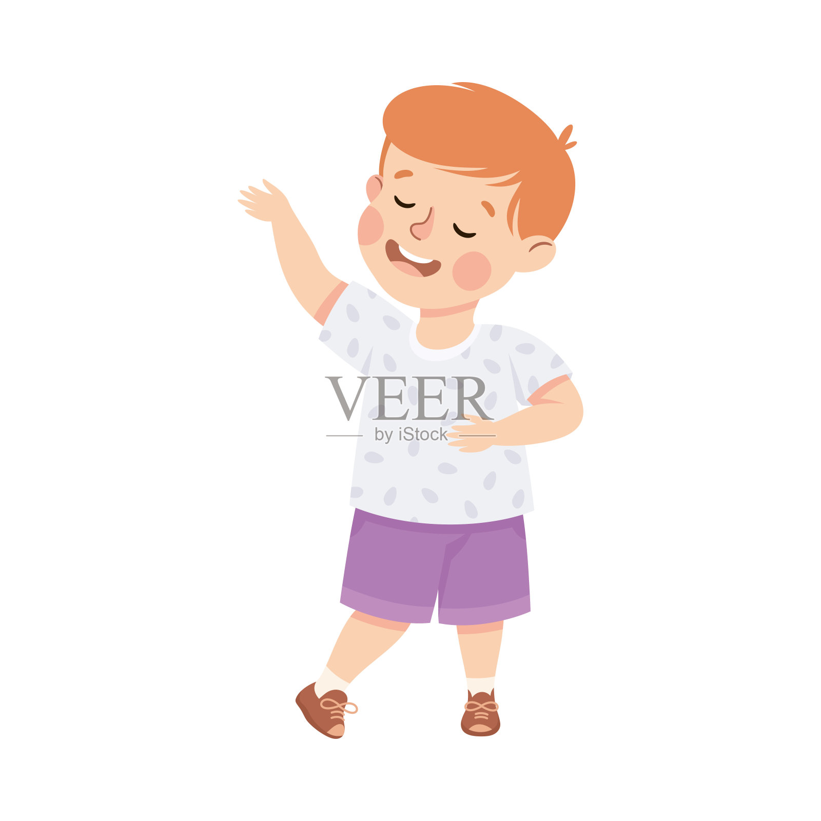 小男孩性格站立和讲故事或背诵诗歌矢量插图插画图片素材