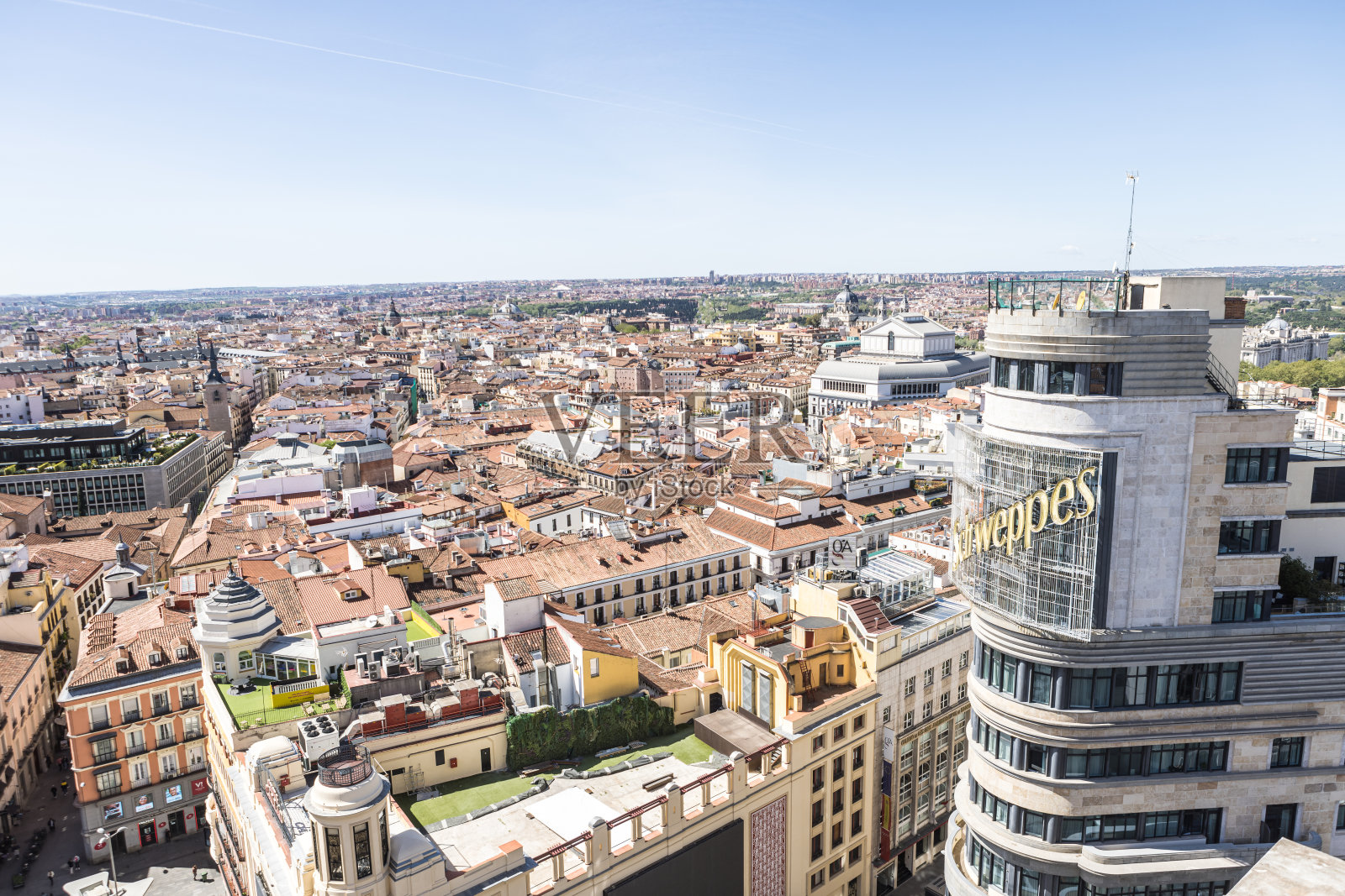 从马德里市中心的卡亚奥广场俯瞰。照片摄影图片