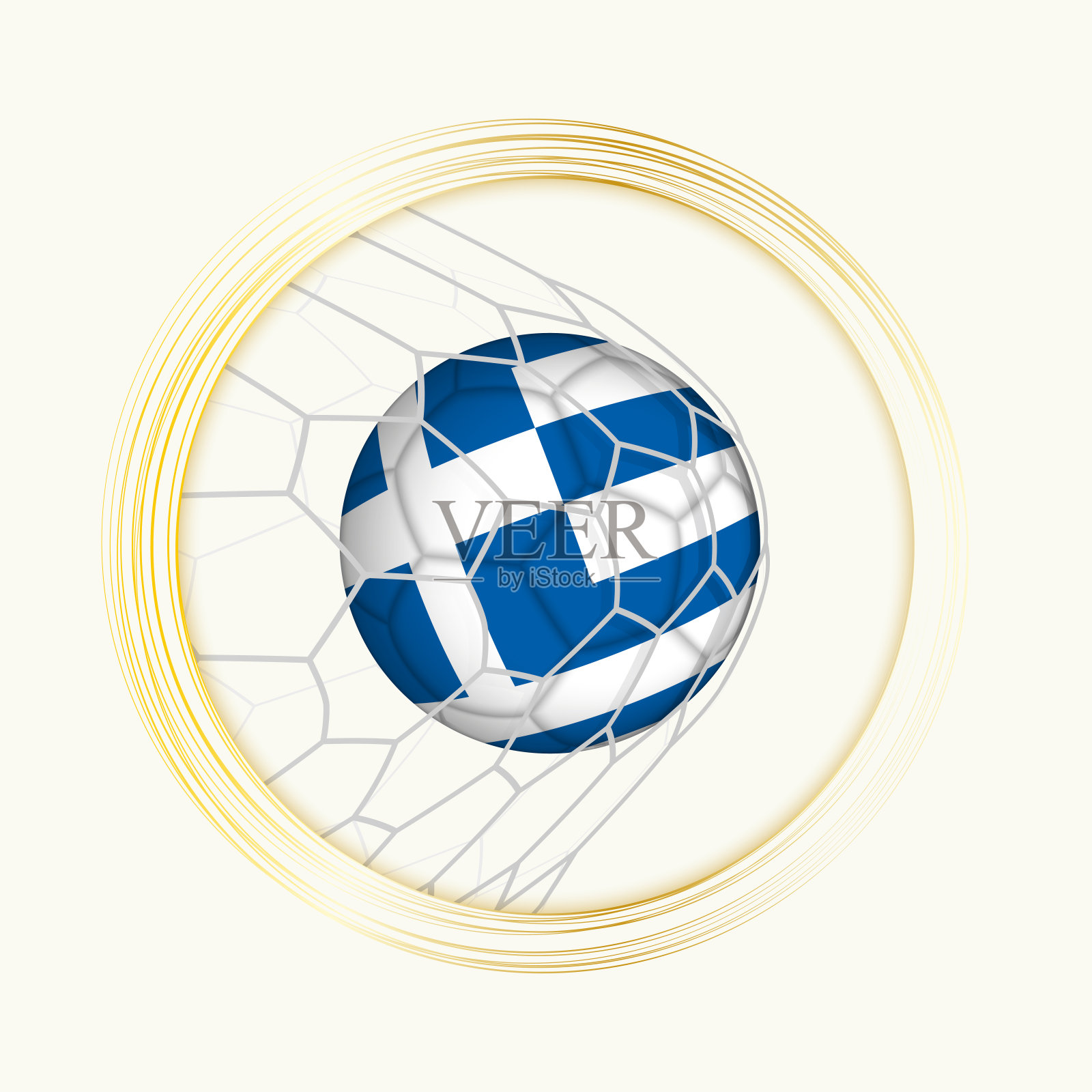 希腊进球，抽象的足球符号与插图希腊球在足球网。插画图片素材