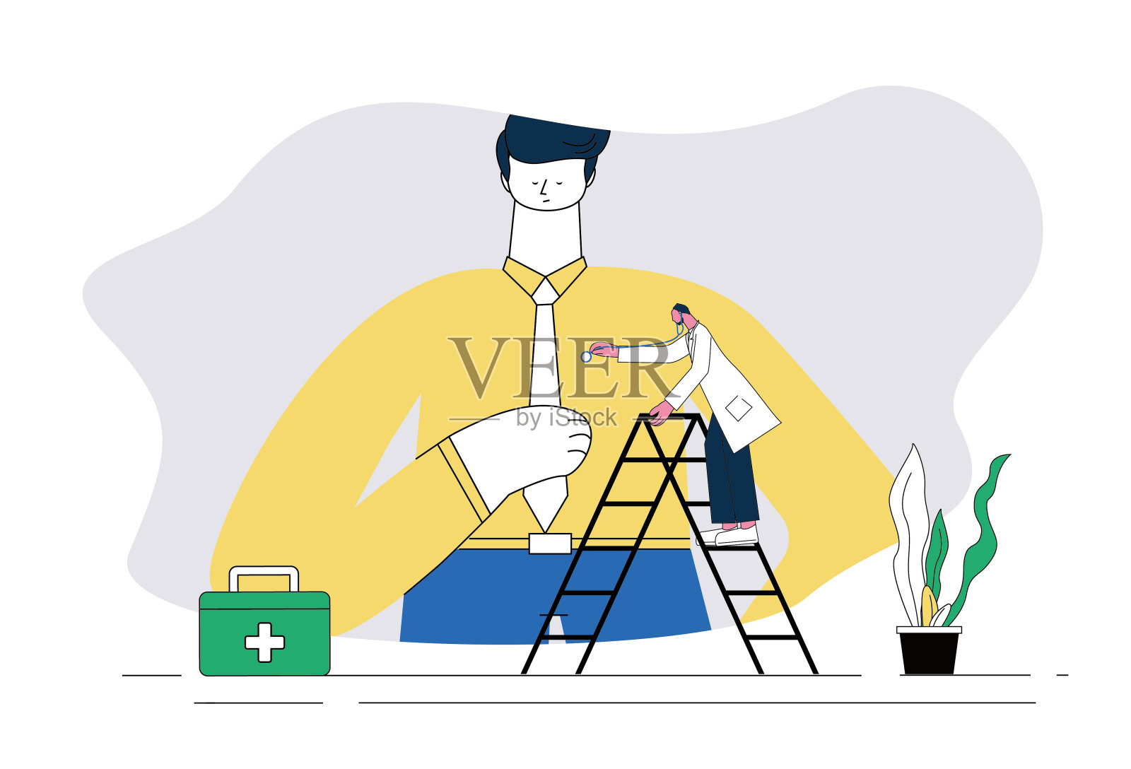 男医生用听诊器检查男性的心脏。插画图片素材