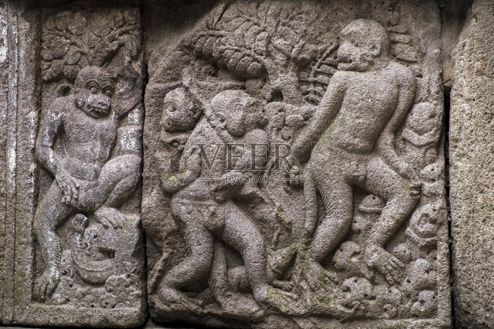 普兰巴南神庙的浮雕照片摄影图片
