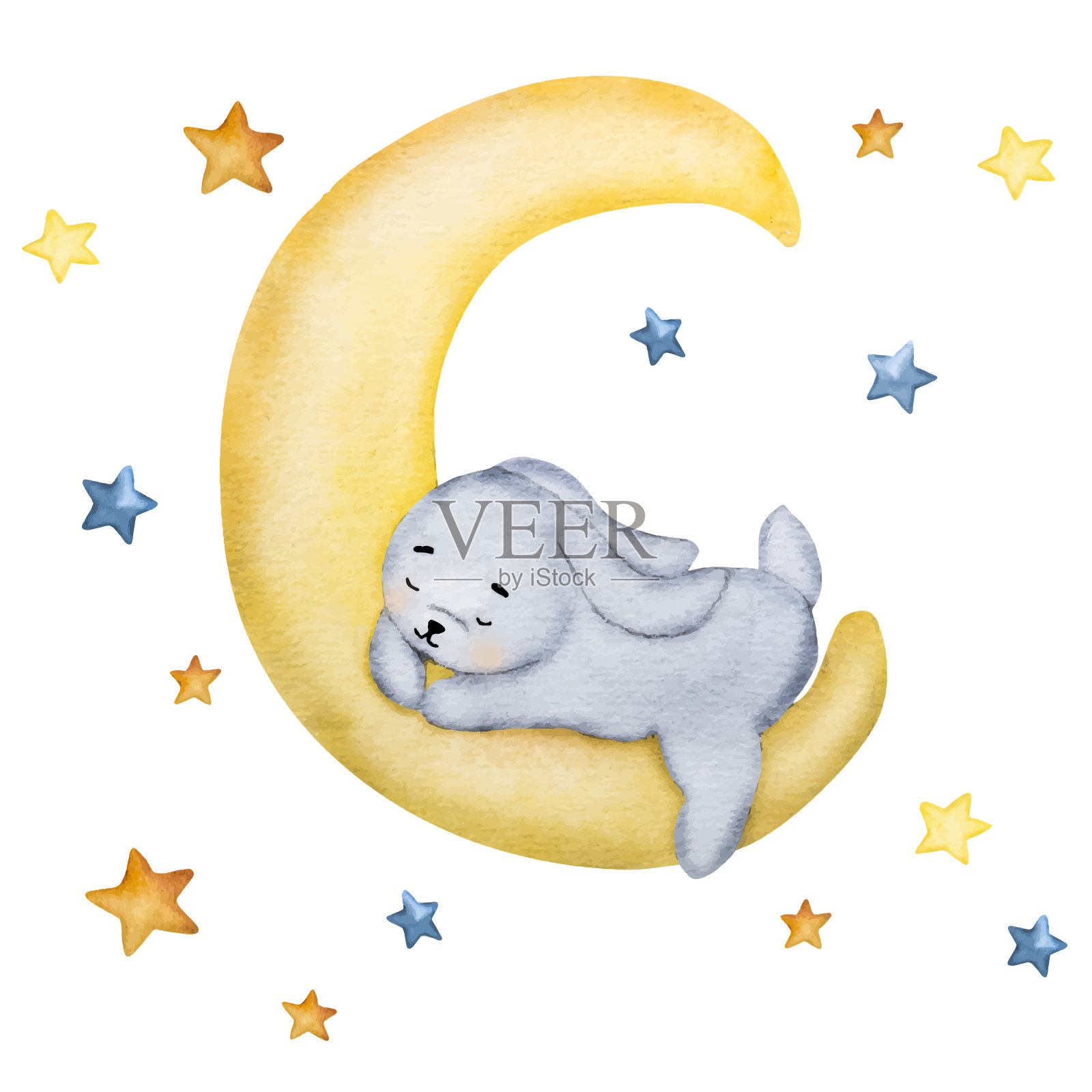 可爱的水彩兔子画明信片插画图片素材