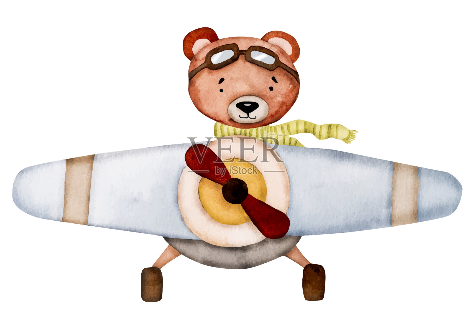 可爱的水彩泰迪熊画明信片插画图片素材