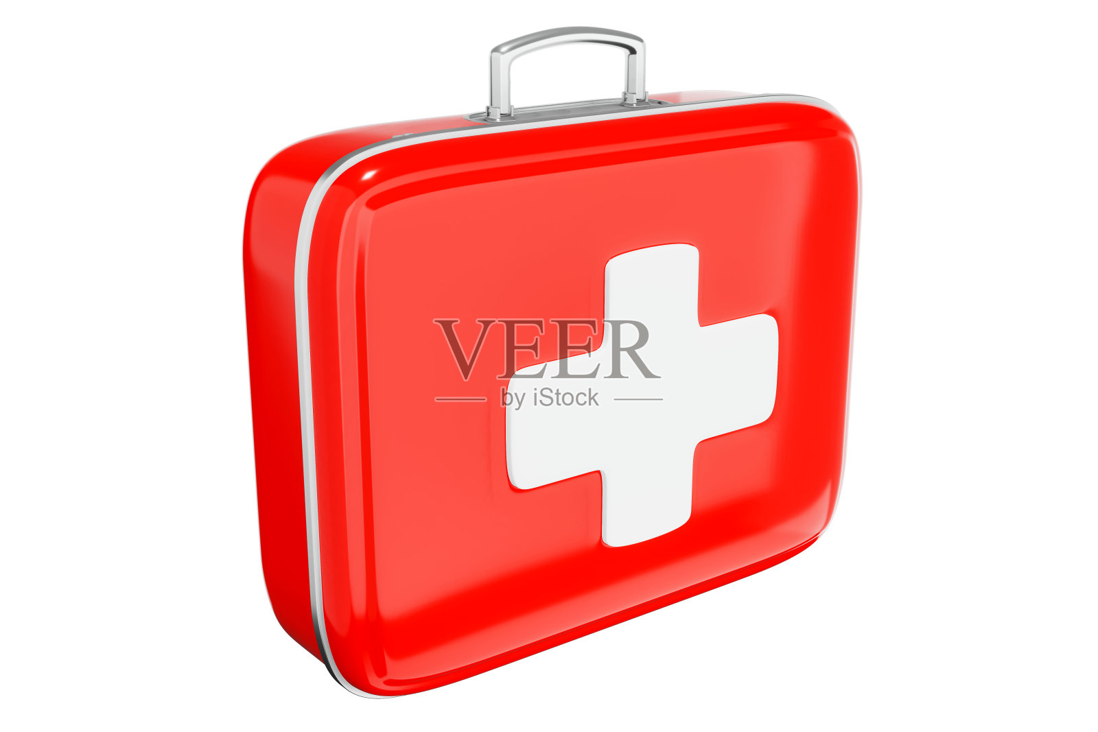 急救箱，红色药箱，急救车，救护车医疗援助护理和援助紧急事故概念3D插图图标-剪切路径照片摄影图片