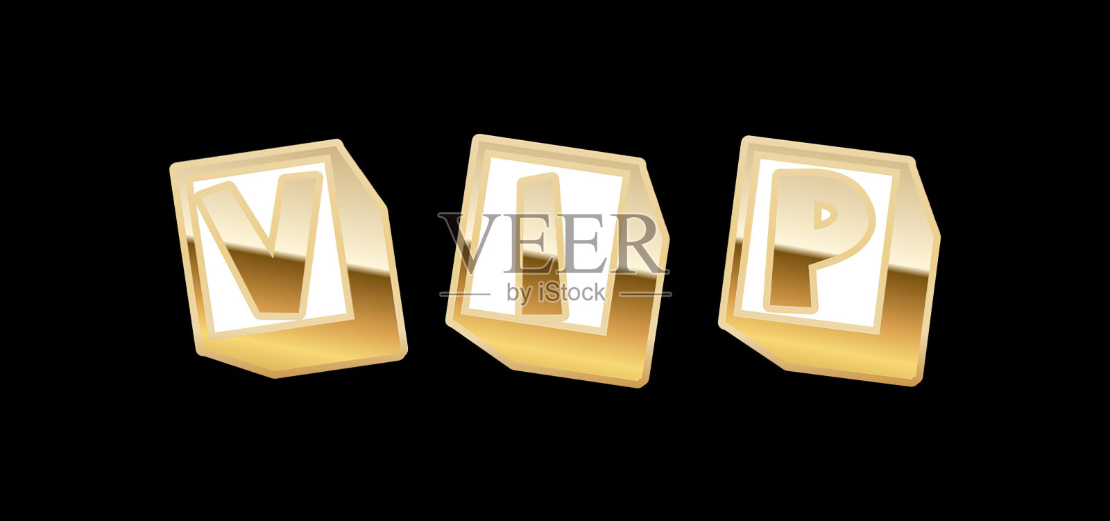 黑色背景上的金色贵宾铭文。照片摄影图片