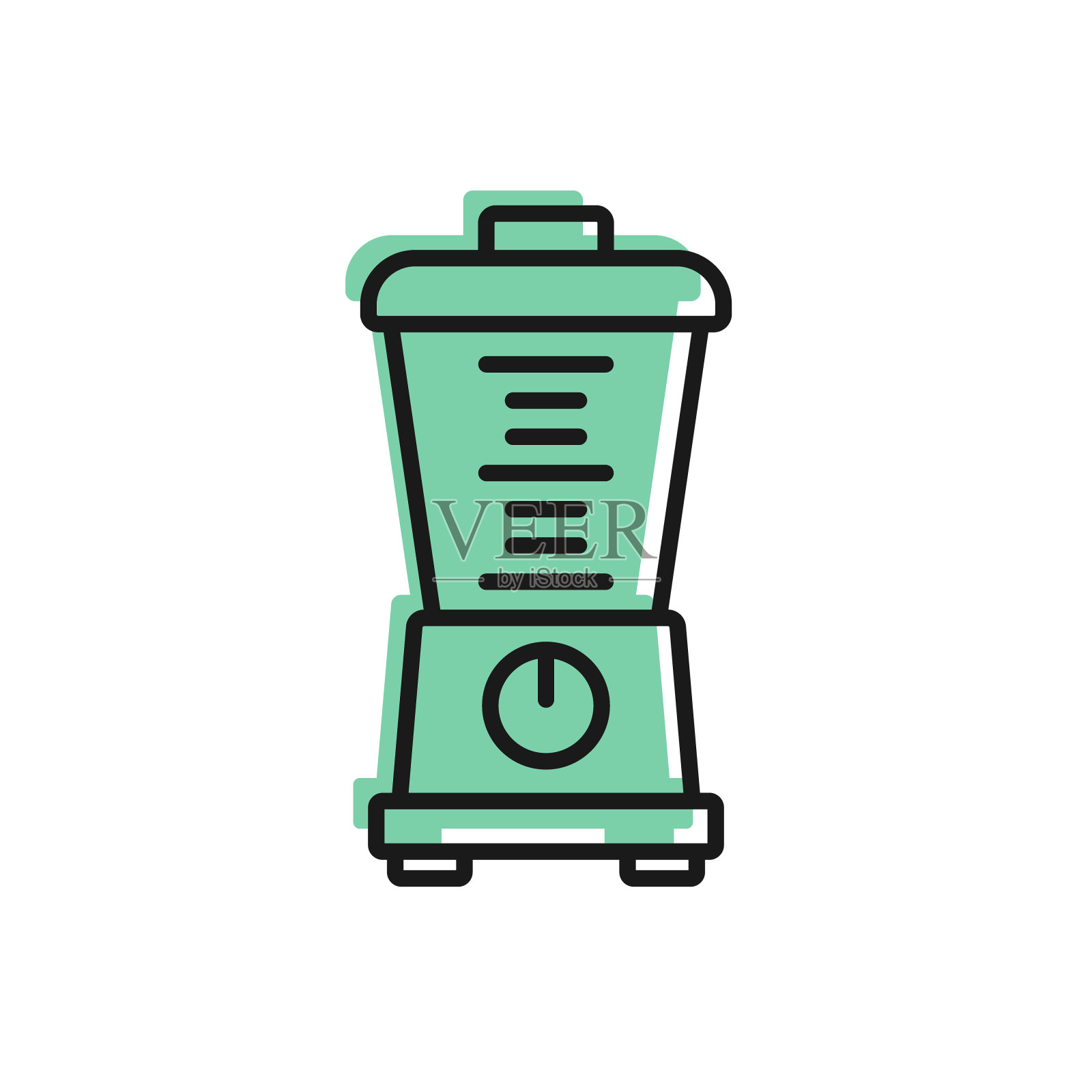 黑线搅拌器图标隔离在白色背景。厨房电动固定式搅拌器，带碗。煮冰沙、鸡尾酒或果汁。向量插画图片素材