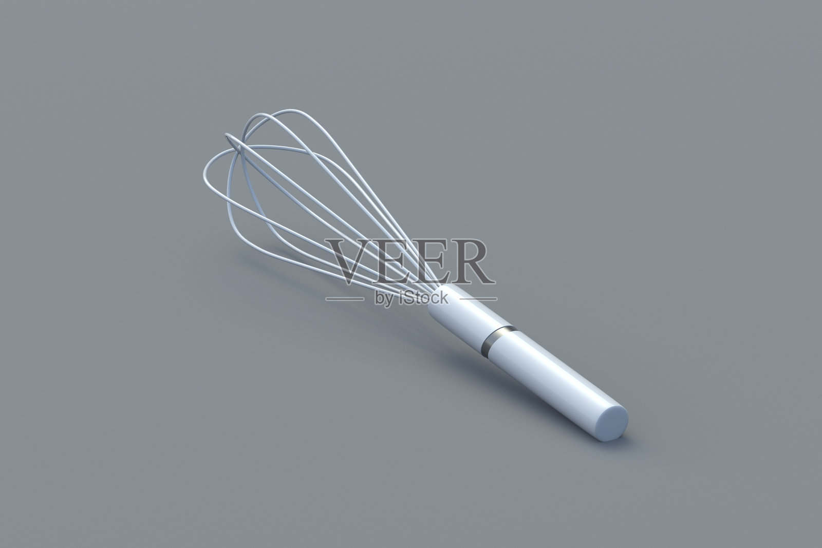 一个铁丝打蛋器在灰色背景上搅拌。厨房用具。打蛋器。搅拌机。三维渲染照片摄影图片