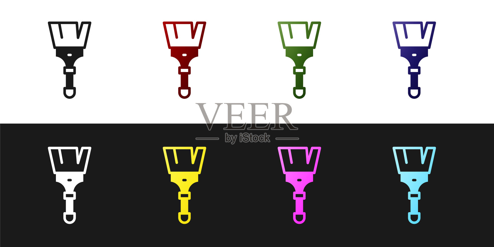 设置油漆刷图标隔离在黑色和白色的背景。向量插画图片素材