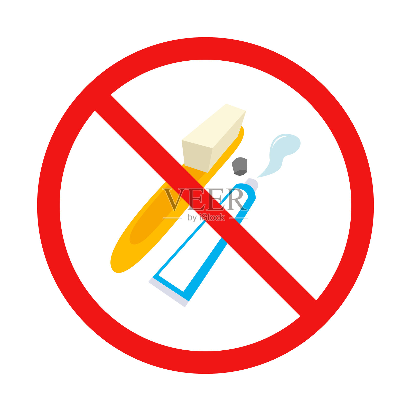 白色背景上没有刷牙标志插画图片素材