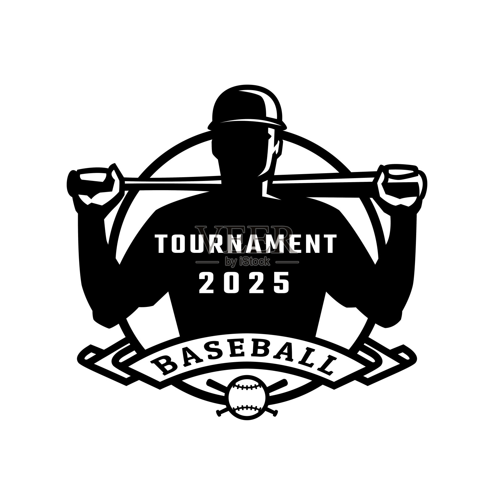 棒球运动员的轮廓与球棒，标志，徽章。插画图片素材