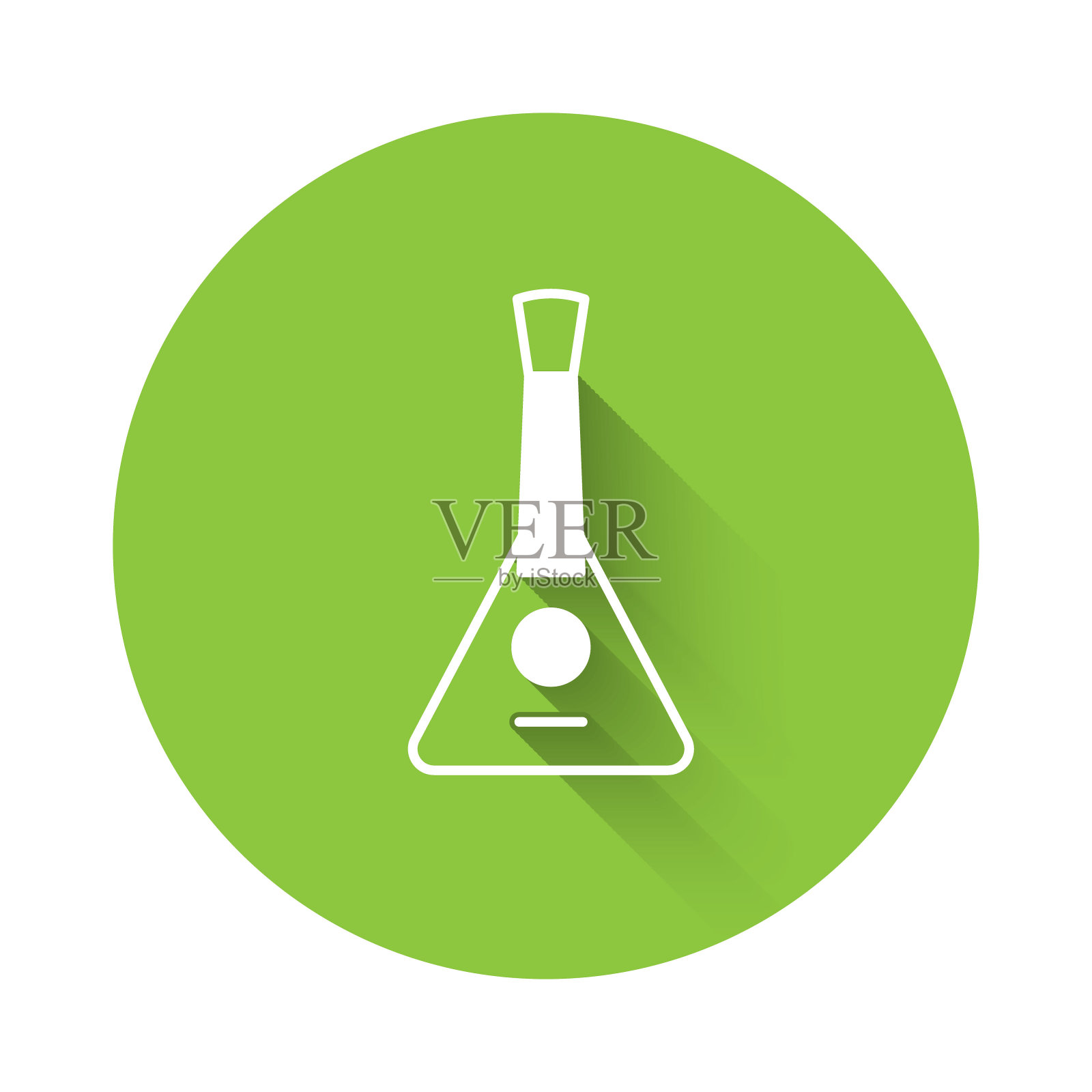 白色乐器巴拉莱卡图标孤立的长阴影背景。绿色圆形按钮。向量插画图片素材