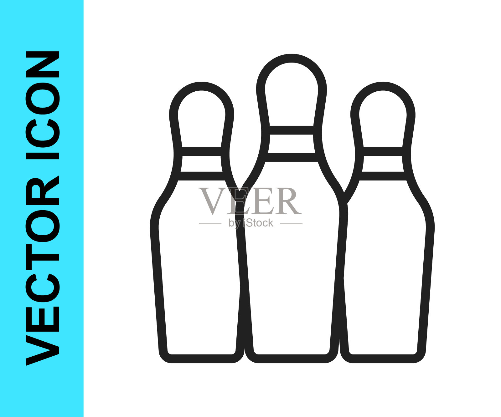 黑线保龄球瓶图标隔离在白色背景。杂耍俱乐部，马戏团的彩虹糖。向量插画图片素材