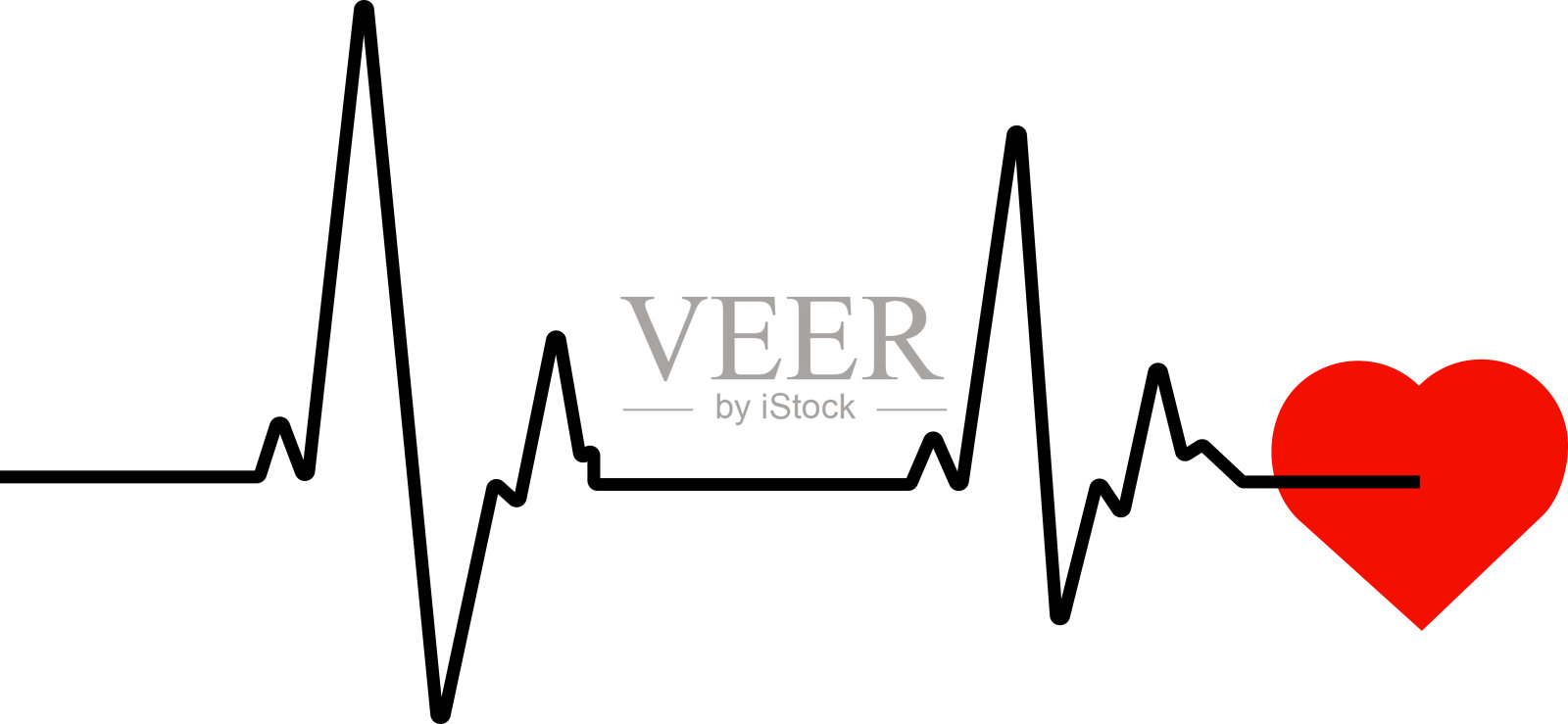 黑色心跳线和小风格化的红色心脏矢量插图插画图片素材