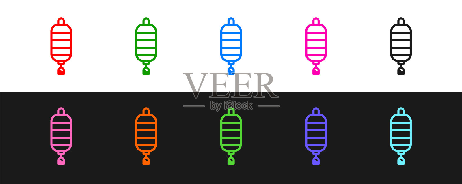 设置线中国纸灯笼图标孤立的黑白背景。向量插画图片素材