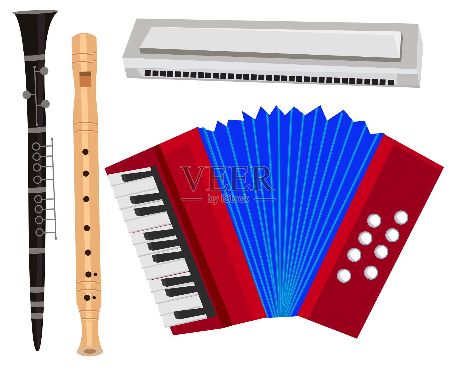 accordion_harmonica_clarinet_recorder仪器插画图片素材