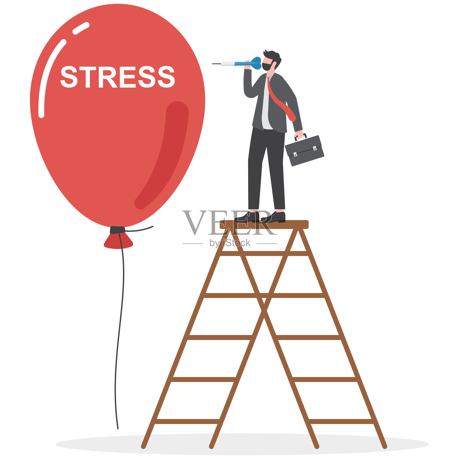 商务人士用飞镖刺破压力气球，克服压力和焦虑，压力管理概念矢量插画插画图片素材