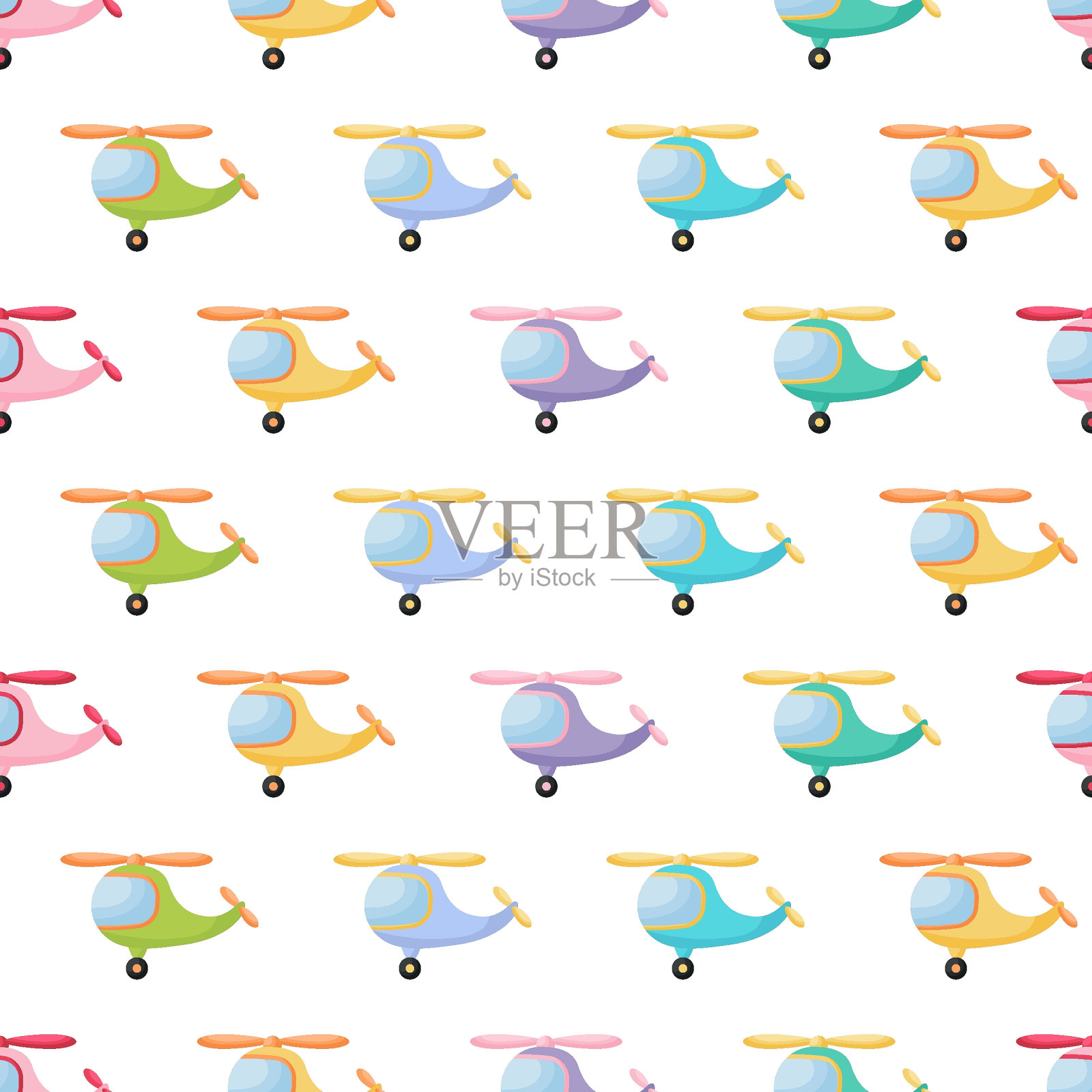 可爱的儿童无缝图案与直升机。创意儿童纹理织物，包装，纺织品，壁纸，服装。矢量图插画图片素材
