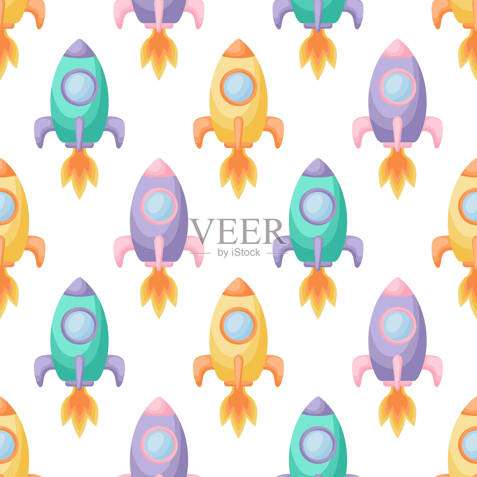 可爱的儿童无缝图案与火箭。创意儿童纹理织物，包装，纺织品，壁纸，服装。矢量图插画图片素材