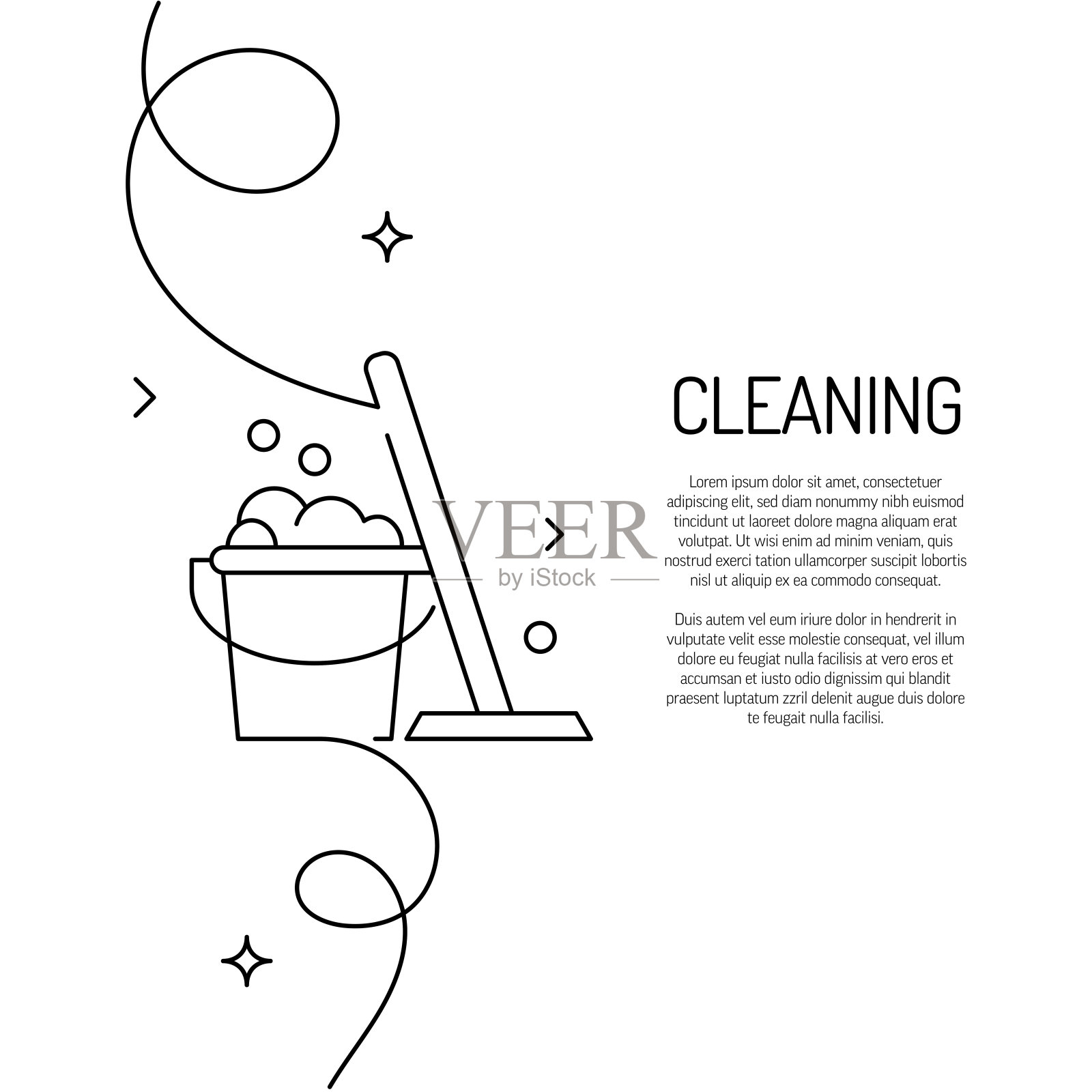 连续线条绘制清洁图标。手绘符号矢量插图。插画图片素材