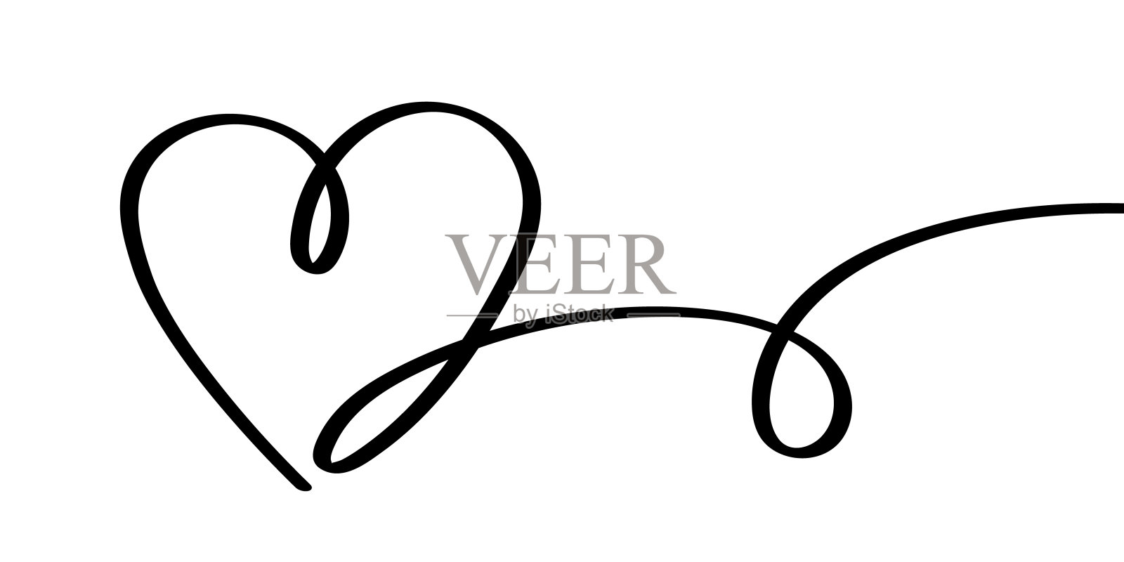 手绘心线艺术装饰横幅情人节插画图片素材