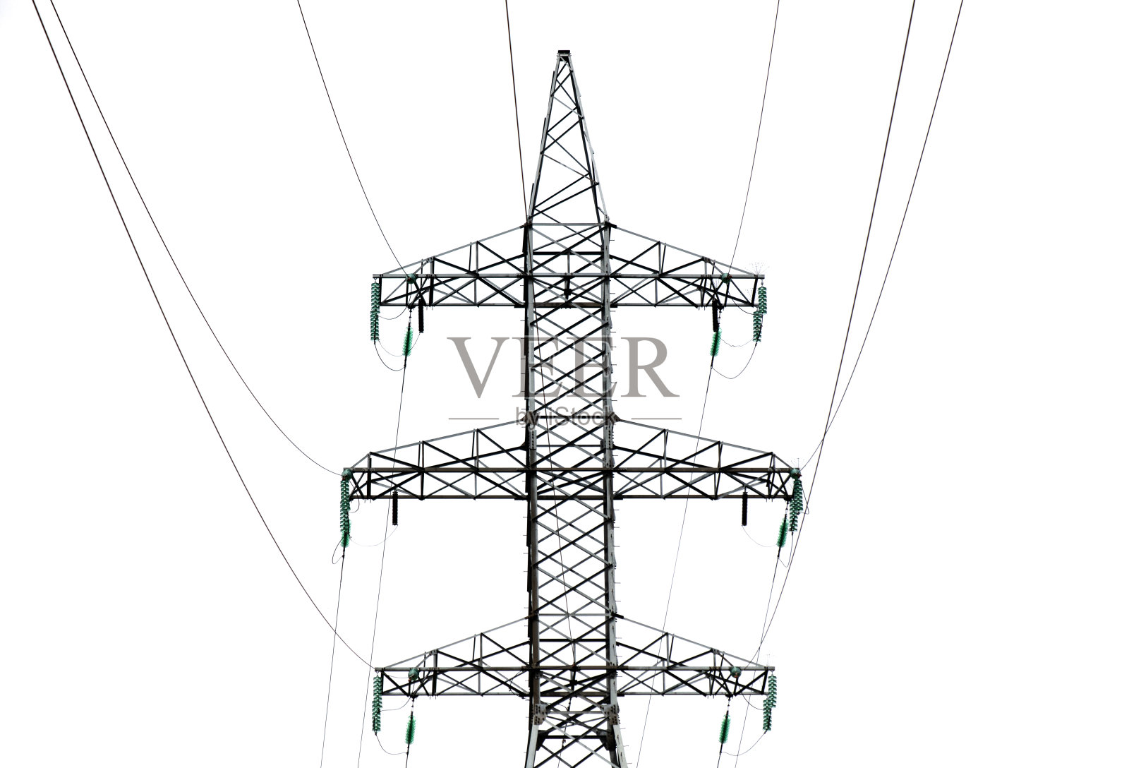 金属电线杆，在白色背景上隔离电线照片摄影图片