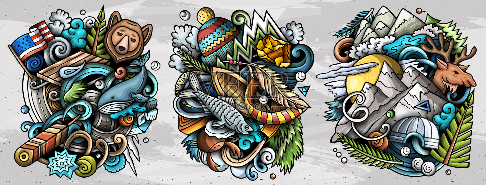 阿拉斯加卡通矢量涂鸦设计集插画图片素材