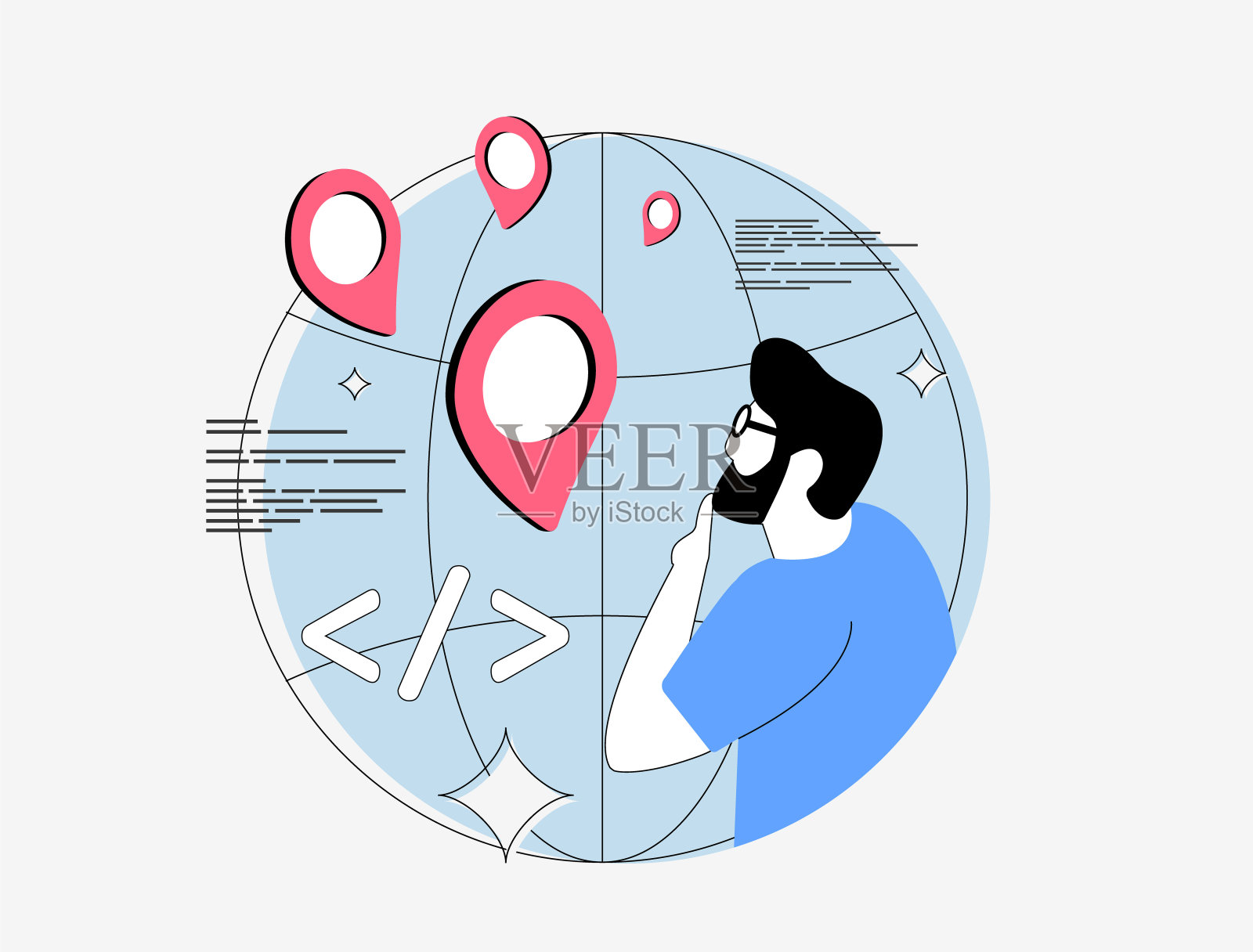 外包软件开发的成本效益的IT解决方案。离岸、近岸和远程软件开发。高效的项目管理和专家团队隔离矢量插图插画图片素材