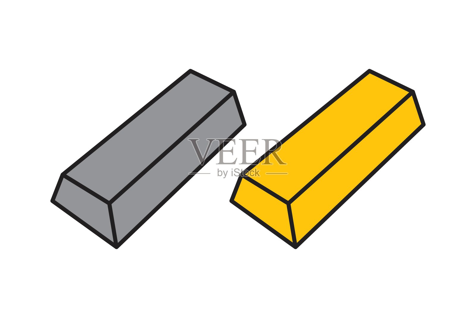 金和银条与黑色轮廓，隔离在白色的背景。插画图片素材