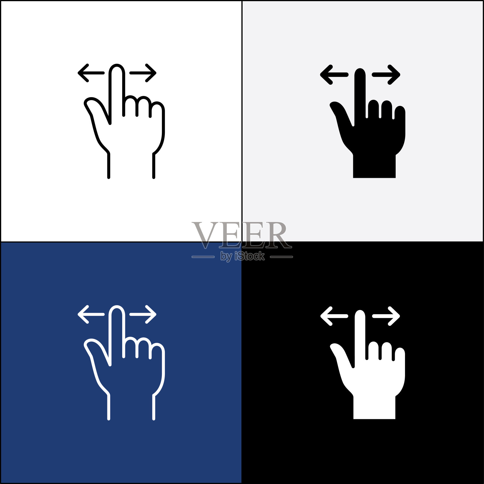 手指触摸屏幕手势图标集。手指触摸导航图标。触摸屏控制图标。矢量股票图标隔离在白色。图形设计按钮模板和插图。插画图片素材