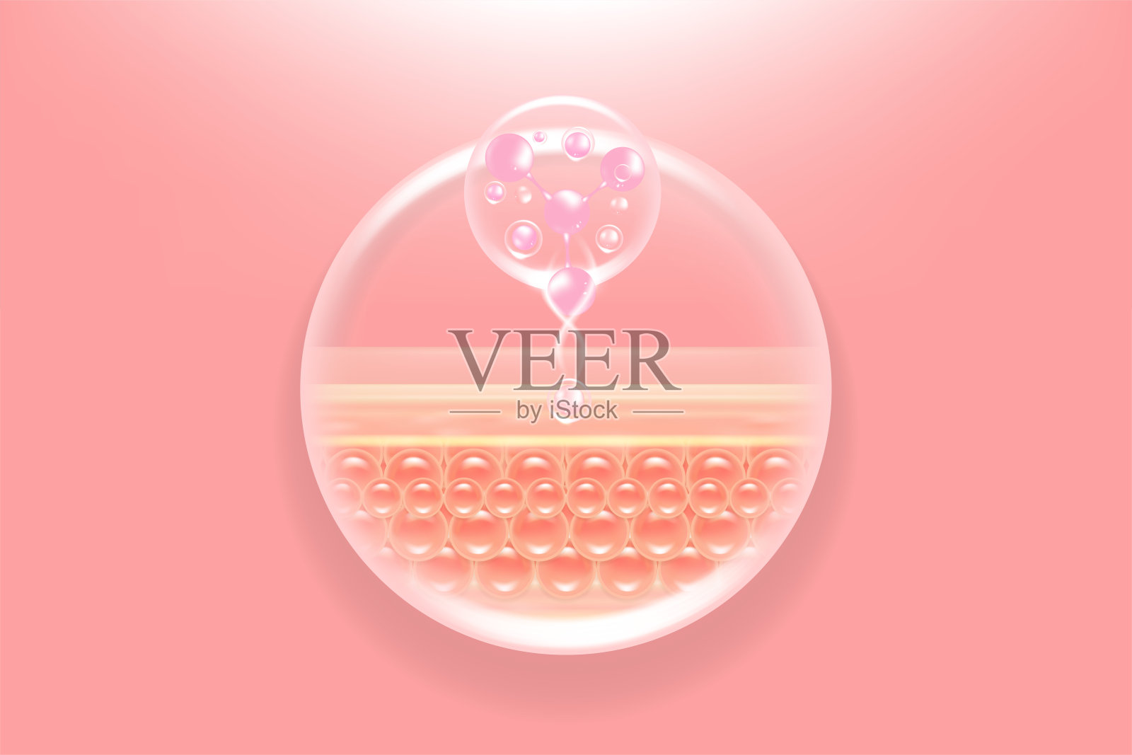 透明质酸和烟酰胺头发和皮肤的解决方案广告，粉红色胶原蛋白血清滴与化妆品广告背景准备使用，插图矢量。插画图片素材