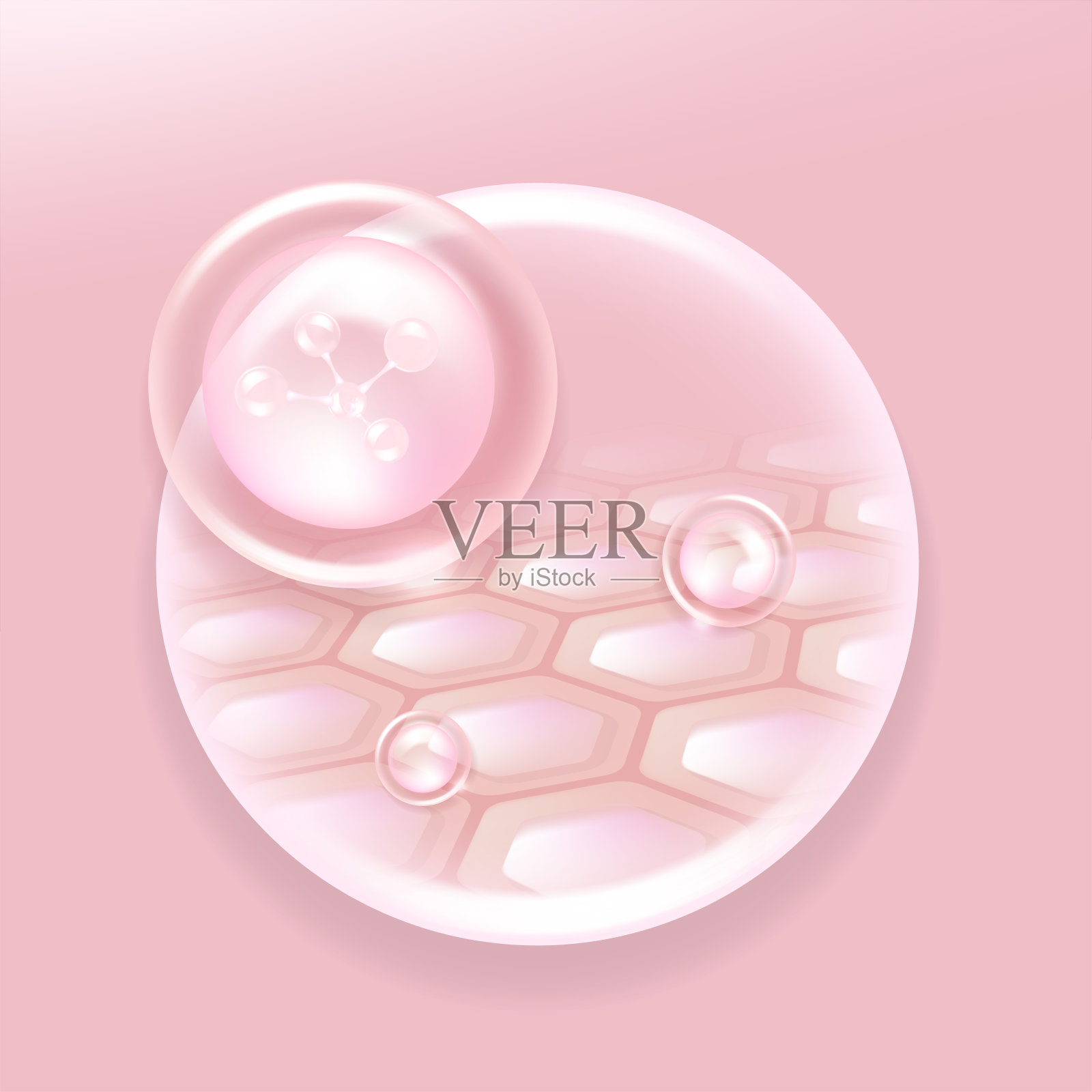 透明质酸和烟酰胺头发和皮肤的解决方案广告，粉红色胶原蛋白血清滴与化妆品广告背景准备使用，插图矢量。插画图片素材