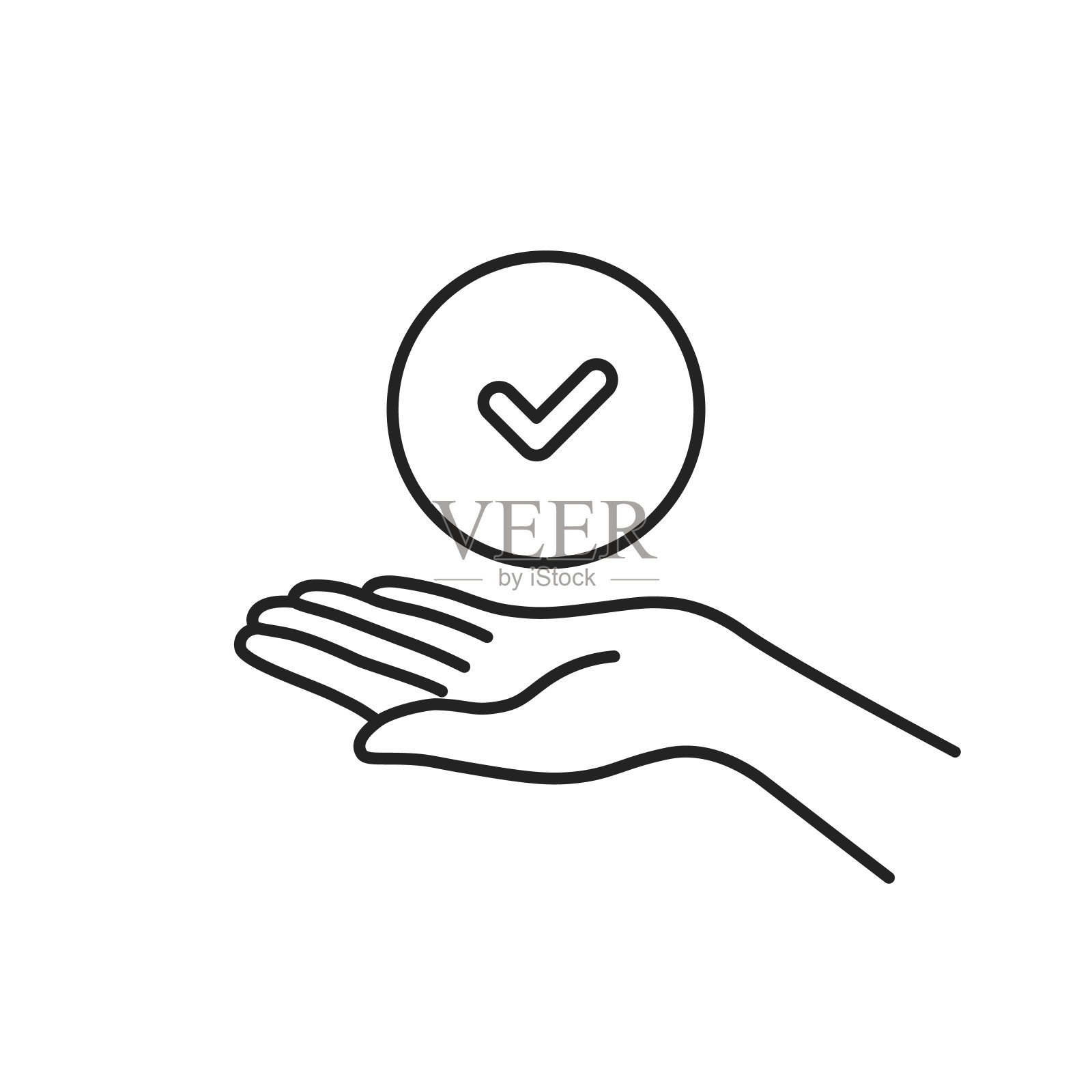 细线手握圈与复选标记插画图片素材