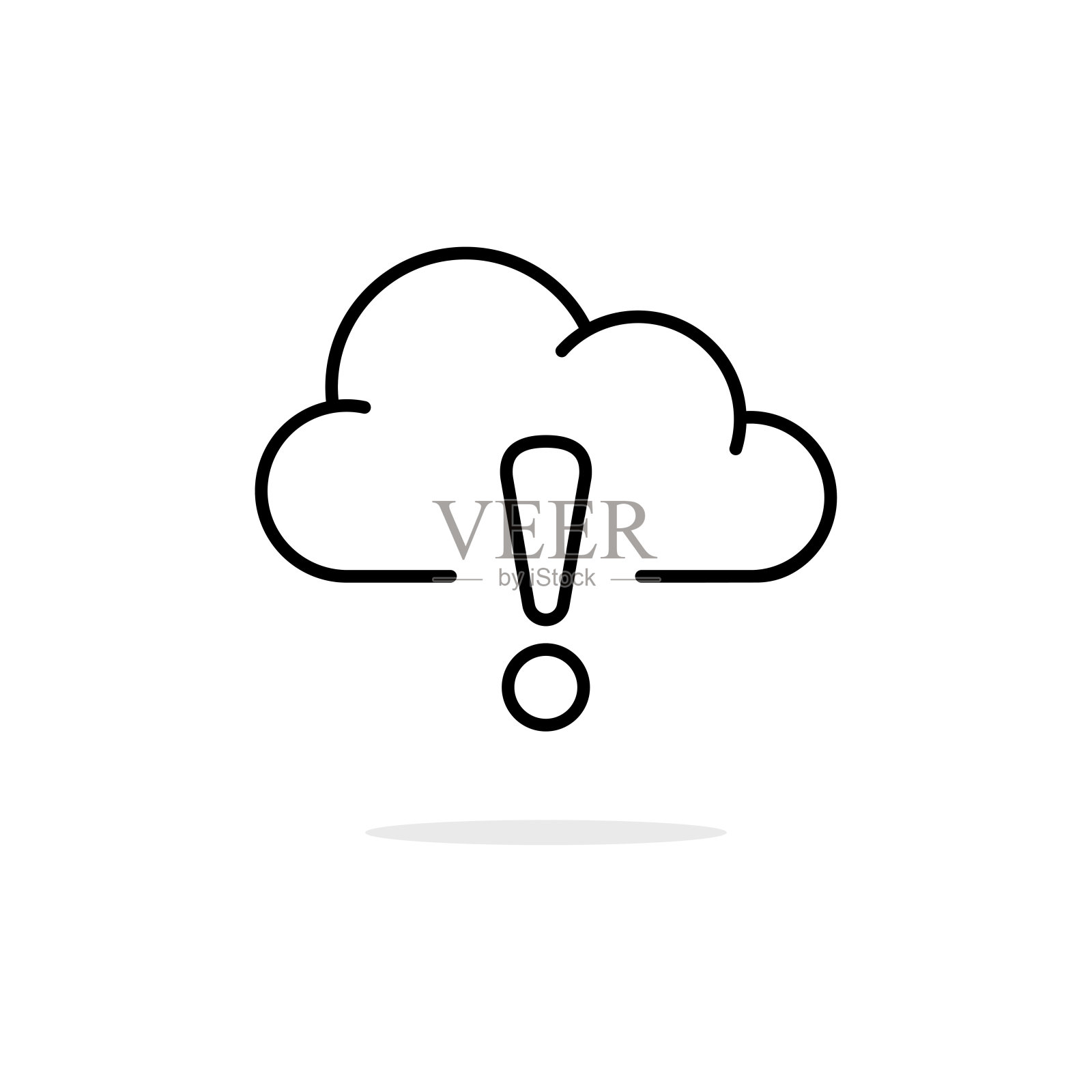 细线感叹号与黑云图标。简单的线性趋势现代图形断开标志笔画设计网页元素孤立在白色。与数据库通信中断的概念插画图片素材