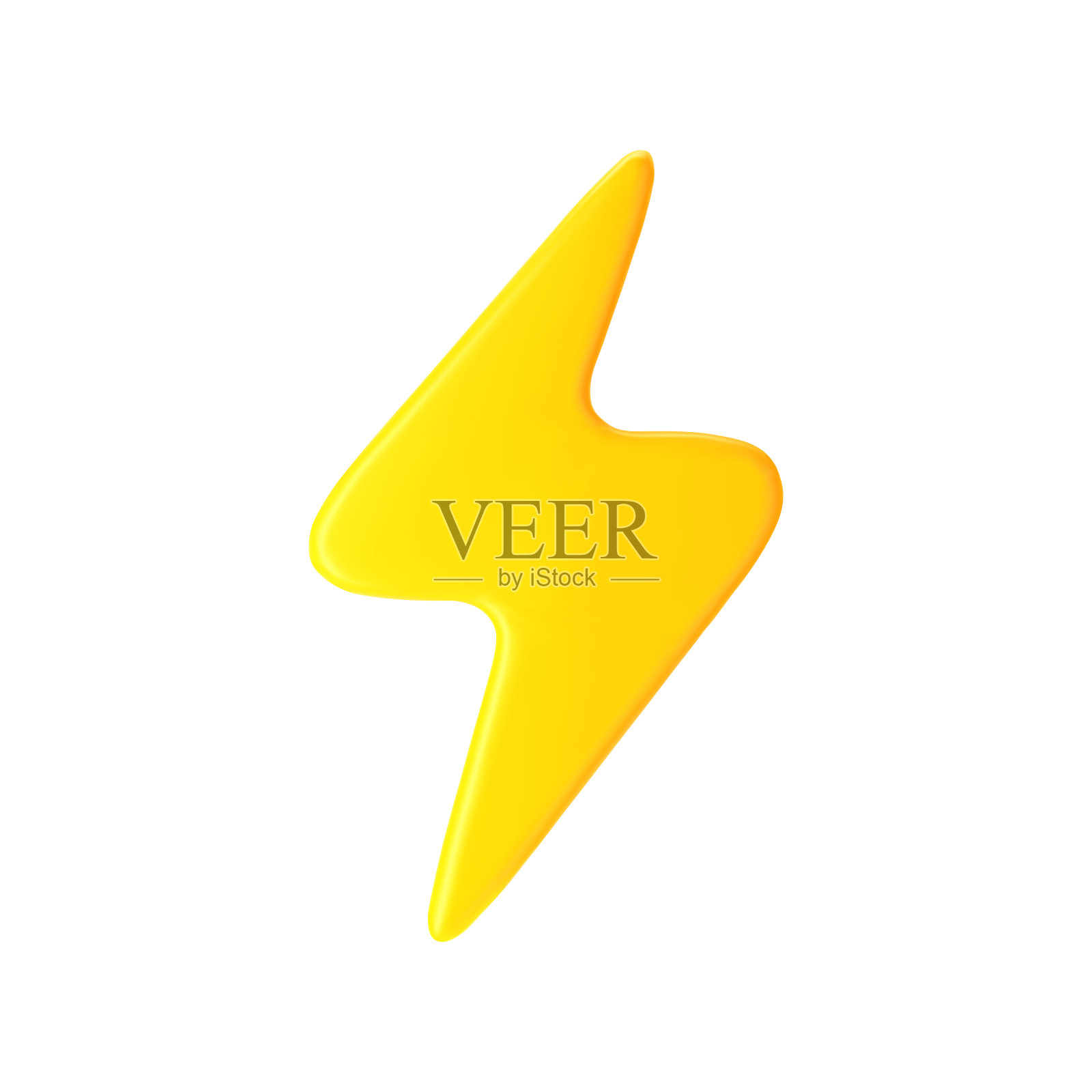 3d黄色闪电，闪电图标孤立的白色背景。渲染雷击，电击，闪电。三维卡通简单的矢量插图插画图片素材