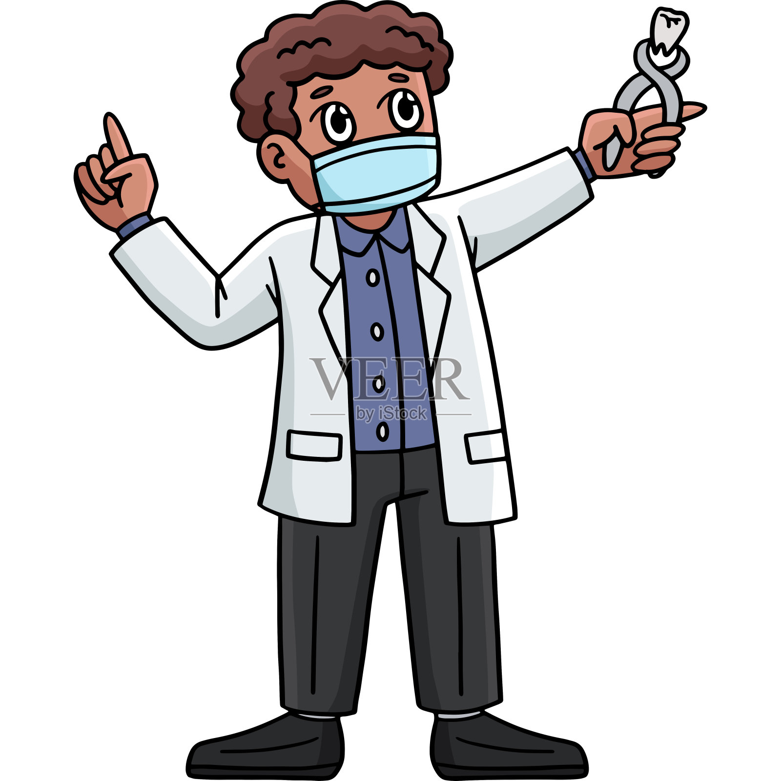 牙科保健牙医持有牙齿卡通剪贴画插画图片素材