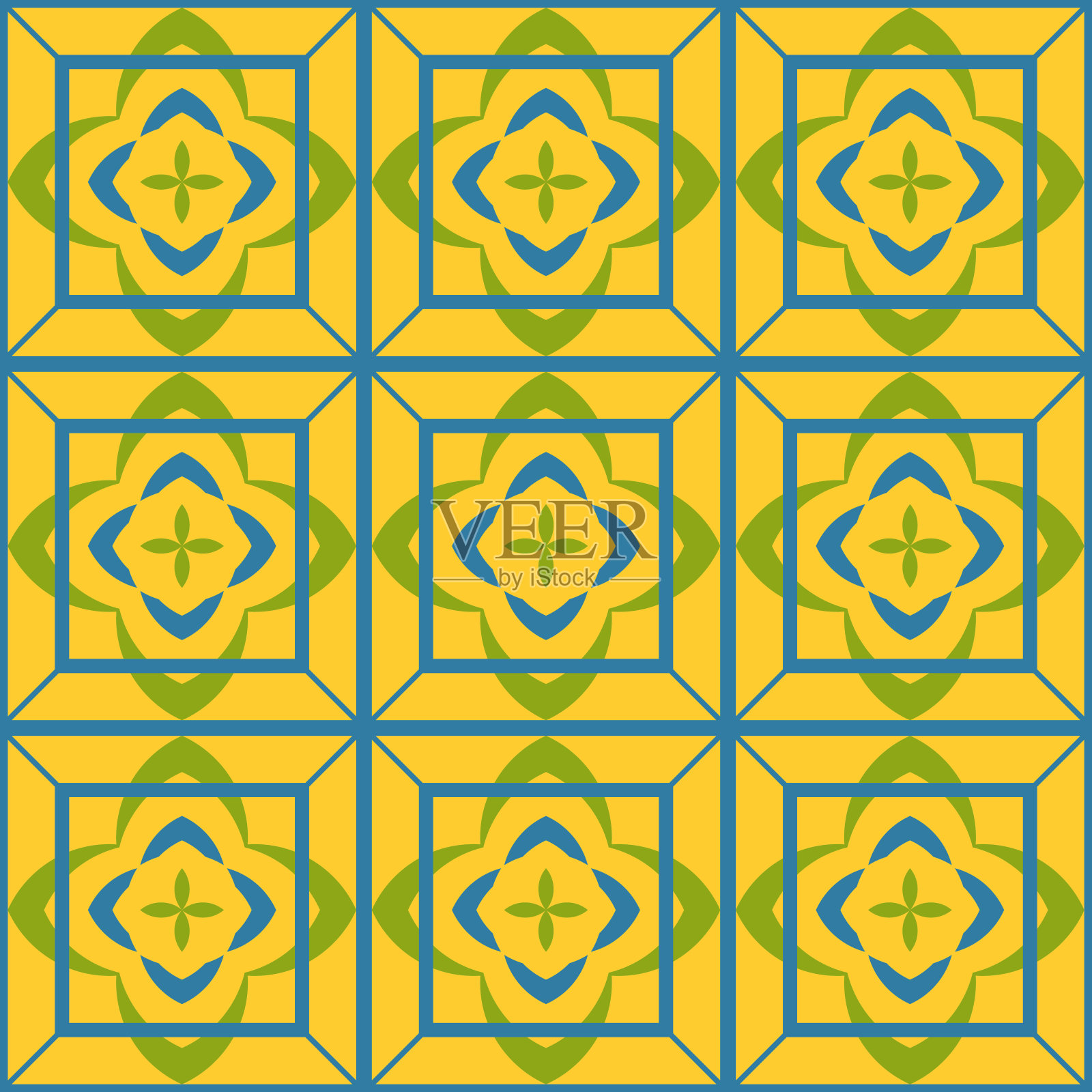 矢量无缝几何装饰图案。瓷砖马赛克纹理鲜明，背景装饰明亮多彩。矢量可重复对称打印插画图片素材