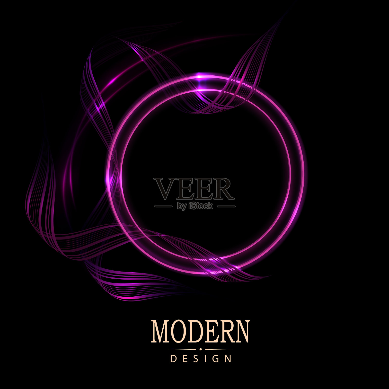 孤立的紫色圆形框架与波浪带黑色背景插画图片素材