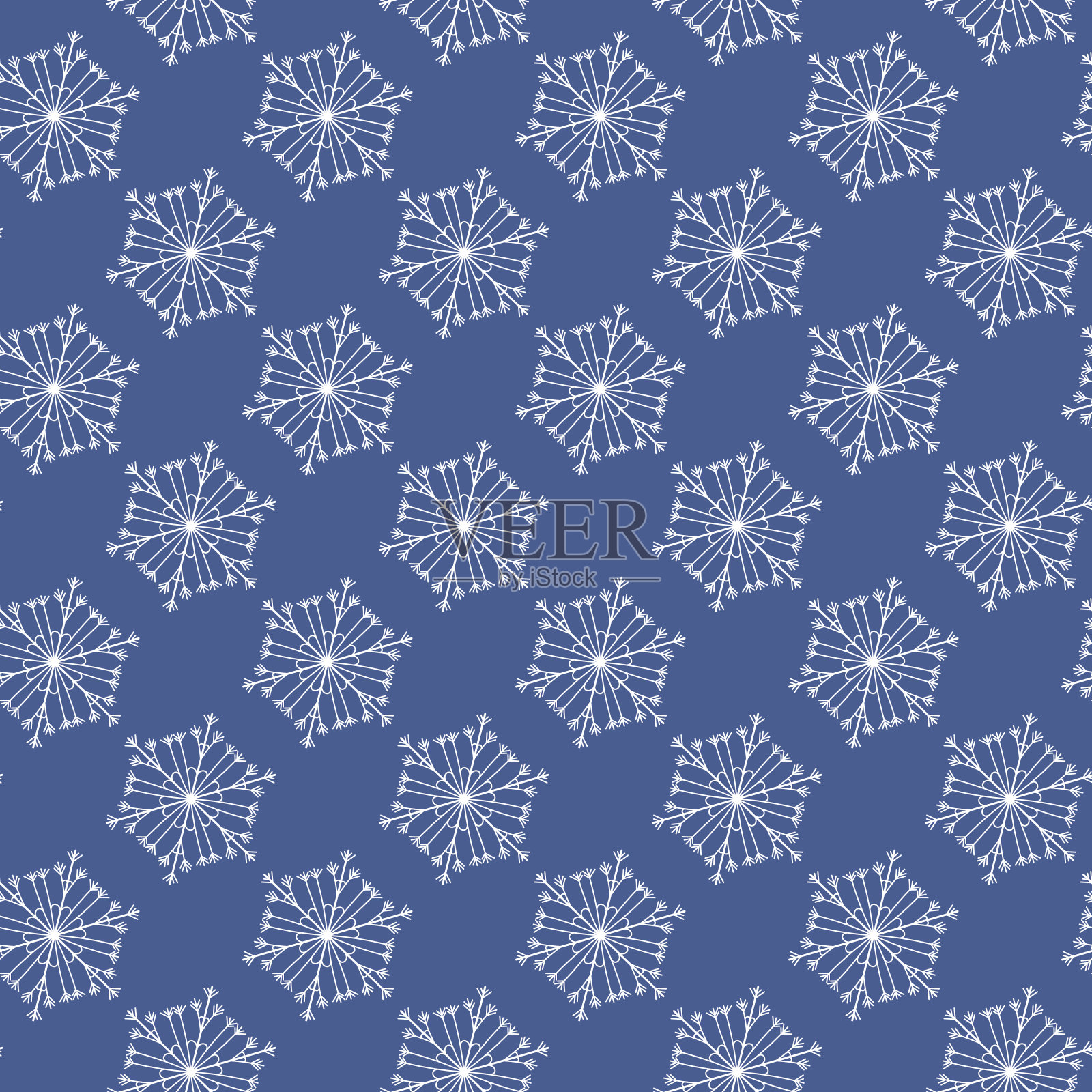 冬季无缝图案与白色的雪花在蓝色的背景。矢量说明织物，纺织品壁纸，海报，礼品包装纸。圣诞矢量图插画图片素材