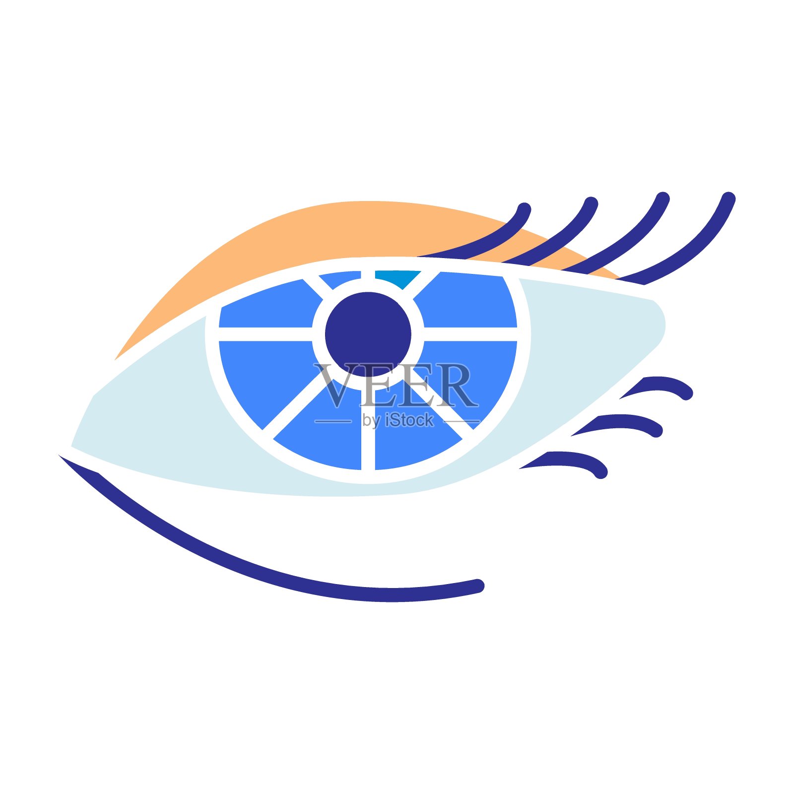 眼睛设置图标。视力、眼部解剖、虹膜、瞳孔、睫毛、眼睑、眼部健康、视力、眼科、光学保健。插画图片素材