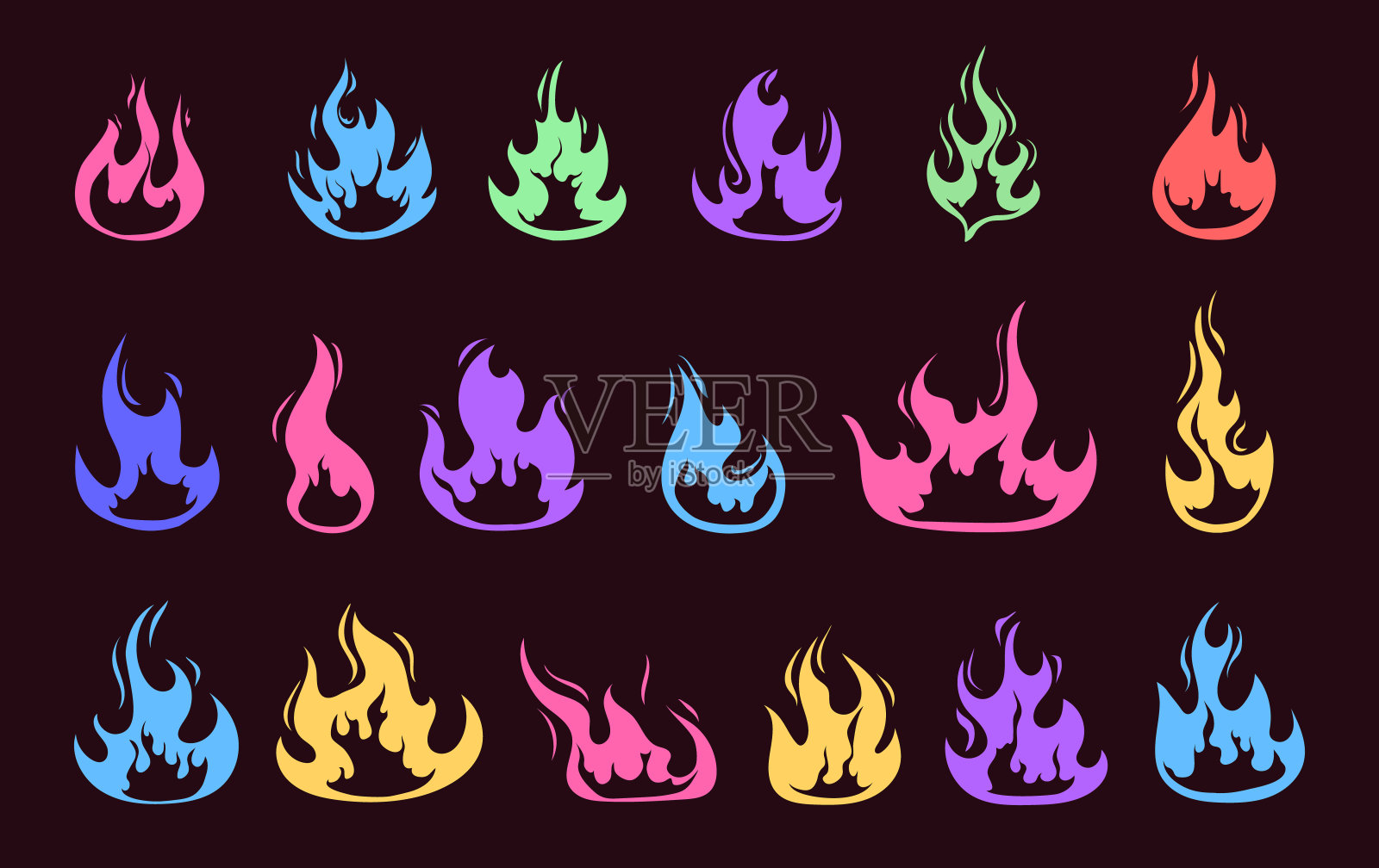 火焰卡通燃烧孤立集。矢量图形设计插图插画图片素材