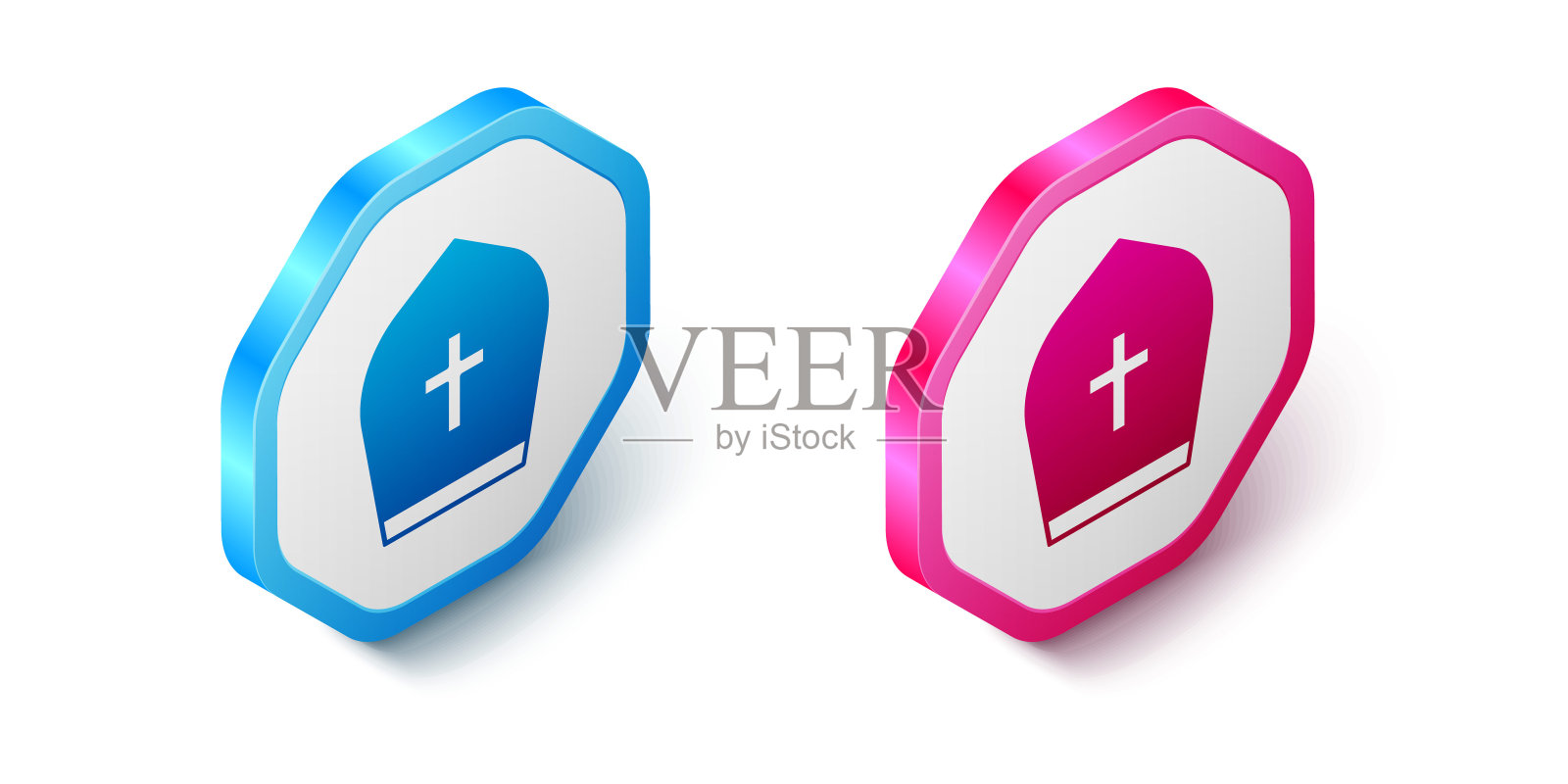 等距教皇帽子图标孤立的白色背景。基督教的帽子标志。六角按钮。向量插画图片素材