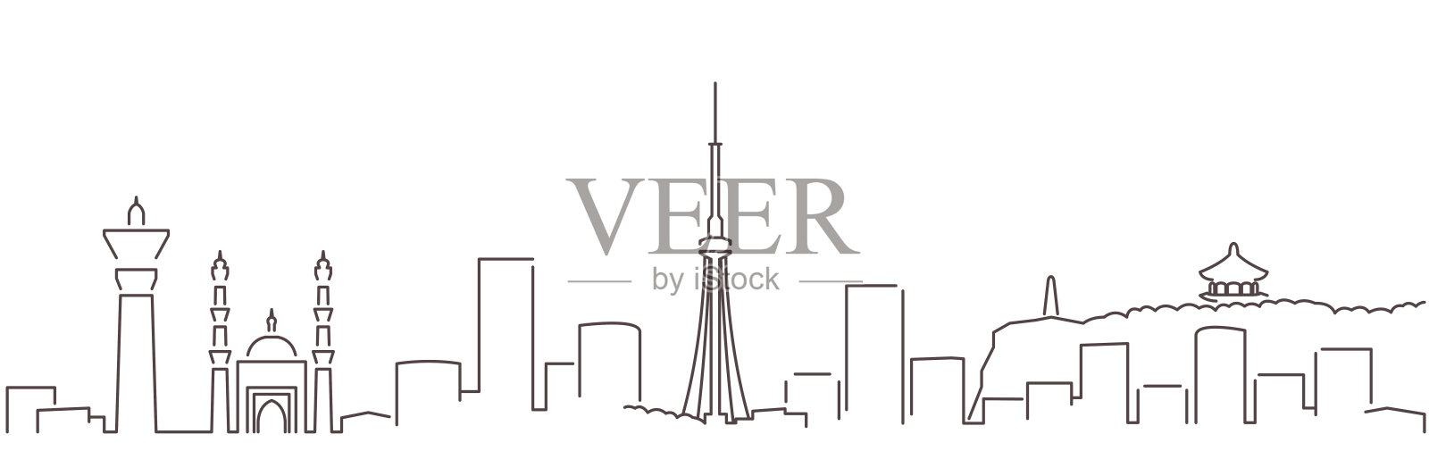 乌鲁木齐黑线简单的极简主义天际线与白色背景插画图片素材